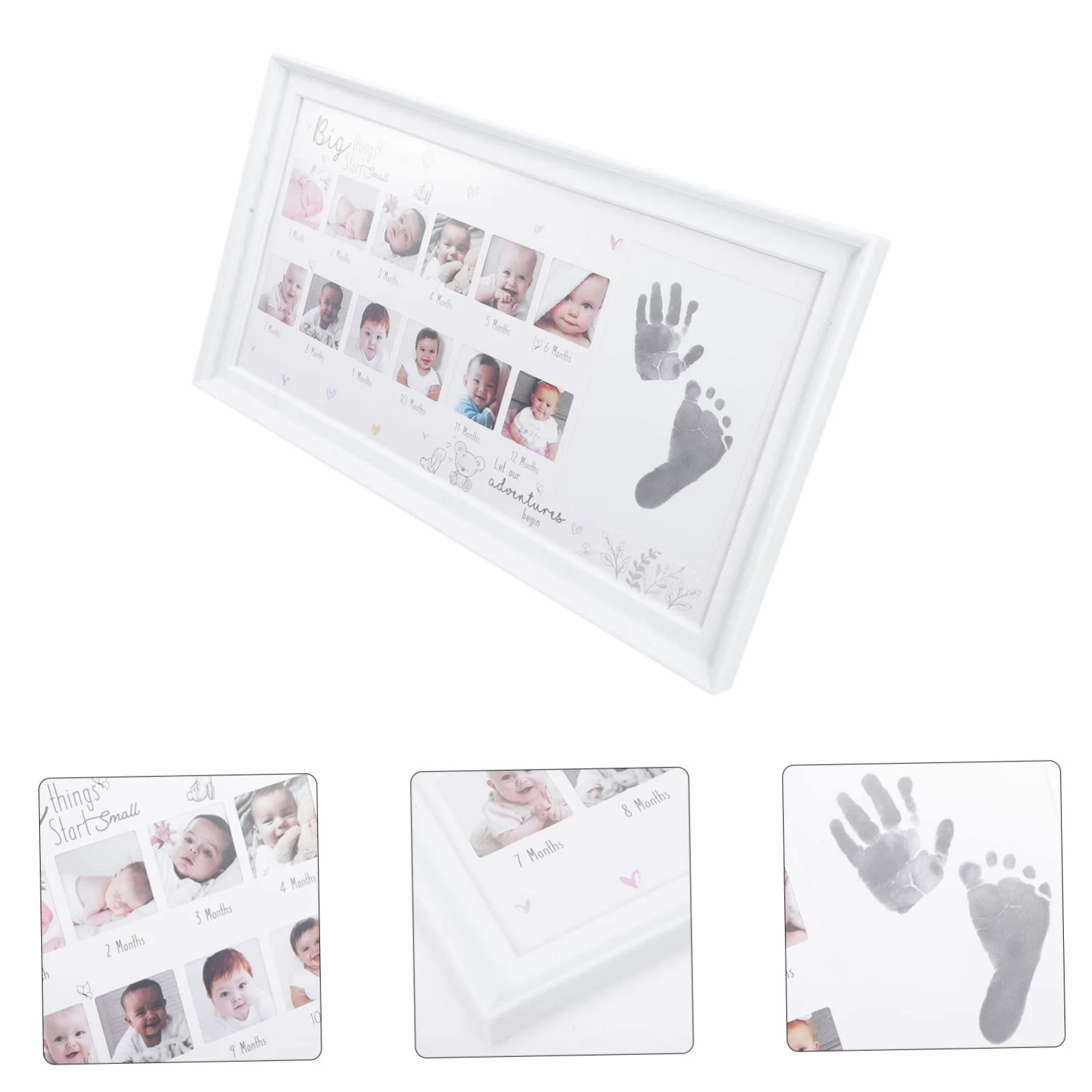Portafoto di Crescita Cornice in Legno per 12 Mesi, Cornice per Foto Milestone Impronte, Regalo per Nascita Ragazzo Ragazza o Bambina