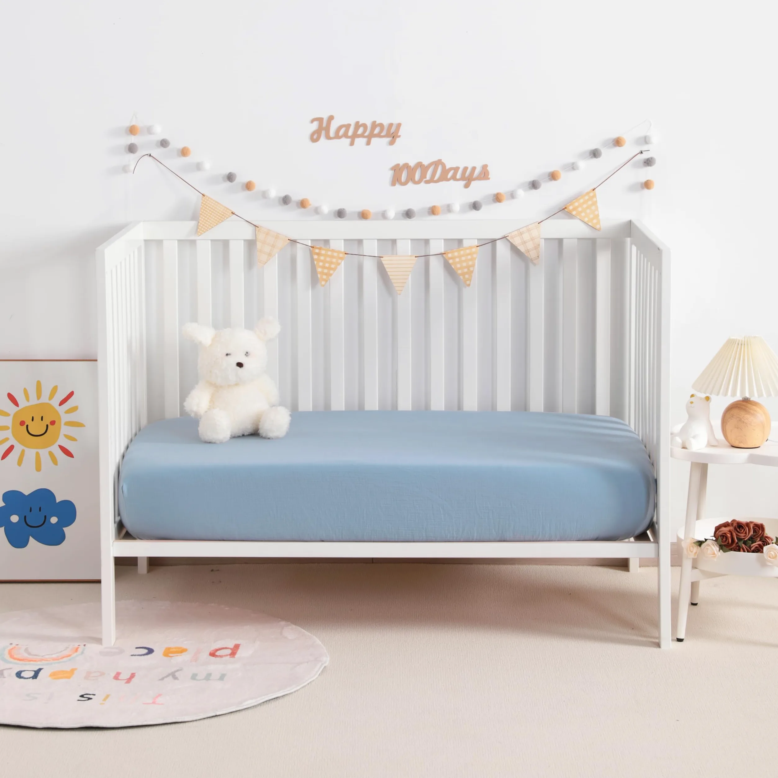 NTBAY Confezione da 2 lenzuola in mussola di cotone, morbide e traspiranti, a doppio strato, 61 x 96 cm, per culle e materassi per bambini, ragazzi, ragazze, unisex, colore celeste, 61 x 96 cm
