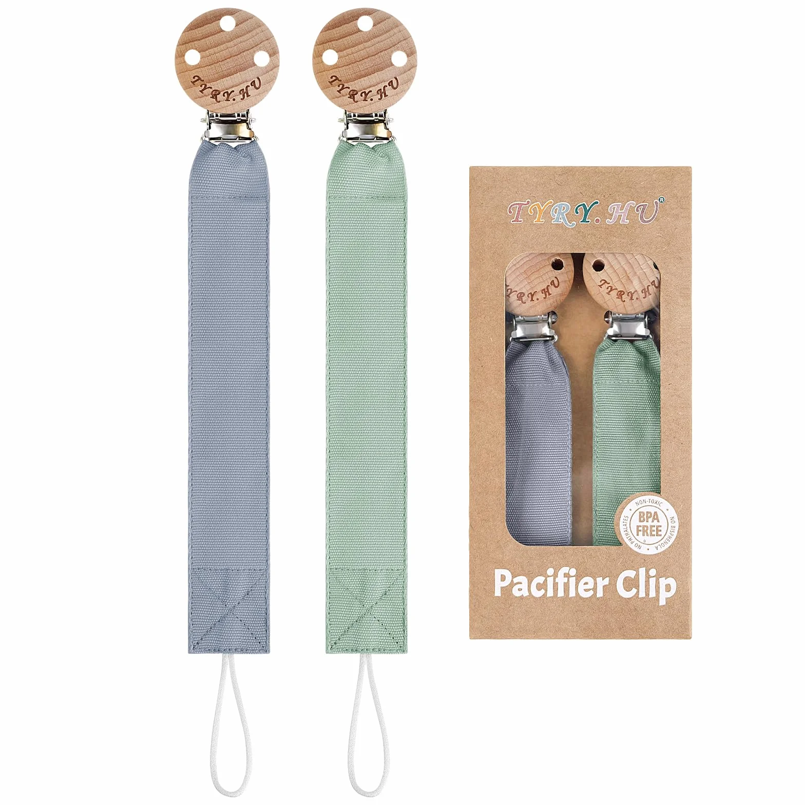 TYRY.HU Catenella Portaciuccio Tessuto Morbido Catenella Ciuccio Fatto a Mano Succhietto Porta Clip di Legno Cotone Bambini Ragazzi Massaggiagengive Clip Baby Regalo,2 Pezzi
