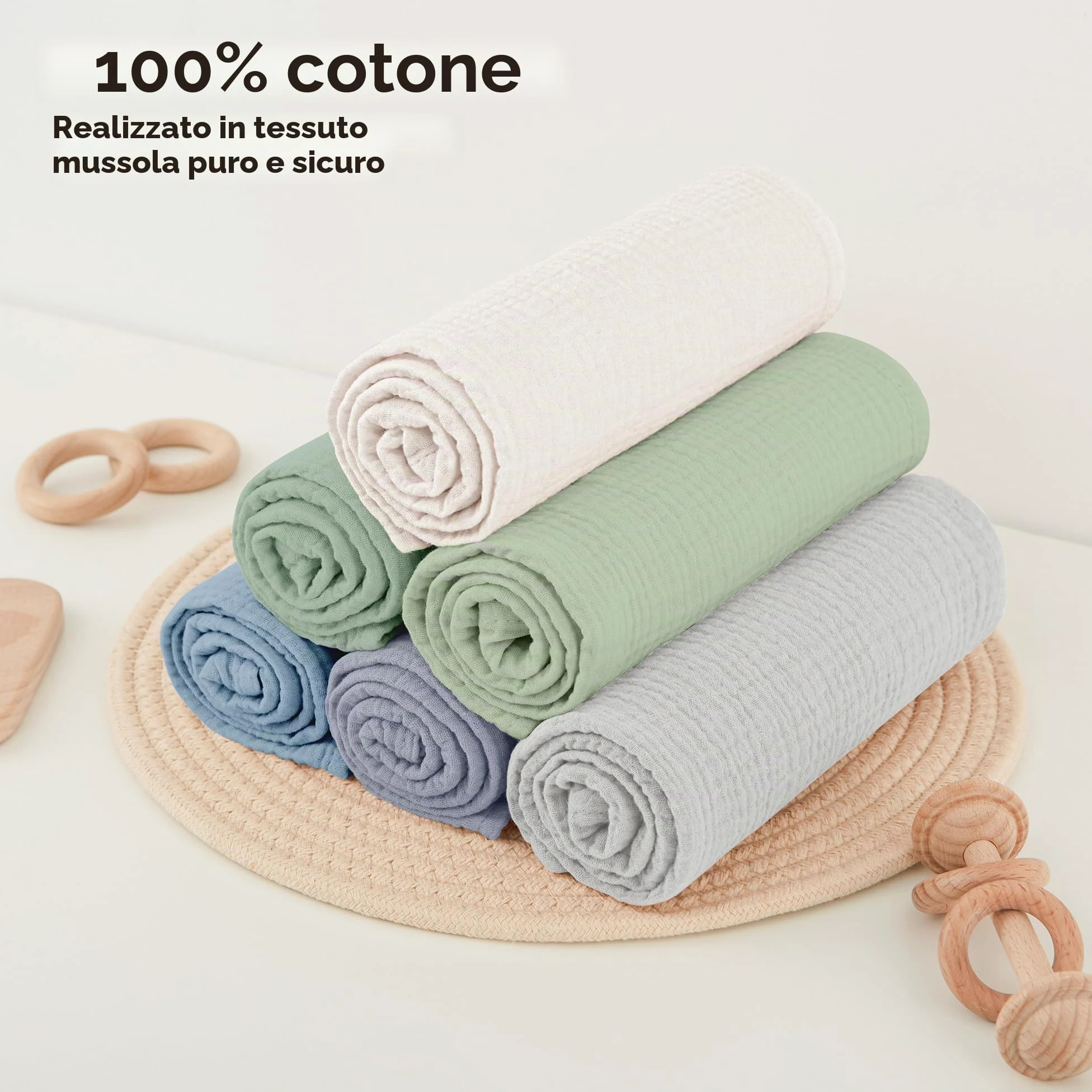 bearmoss Bambino in Mussola Per Neonati Set 6 Pezzi,100% cotone Super Morbido Assorbente in Mussola A Grana Per Neonati Per Bambine E Ragazzi 60x60CM (Blu-verde)