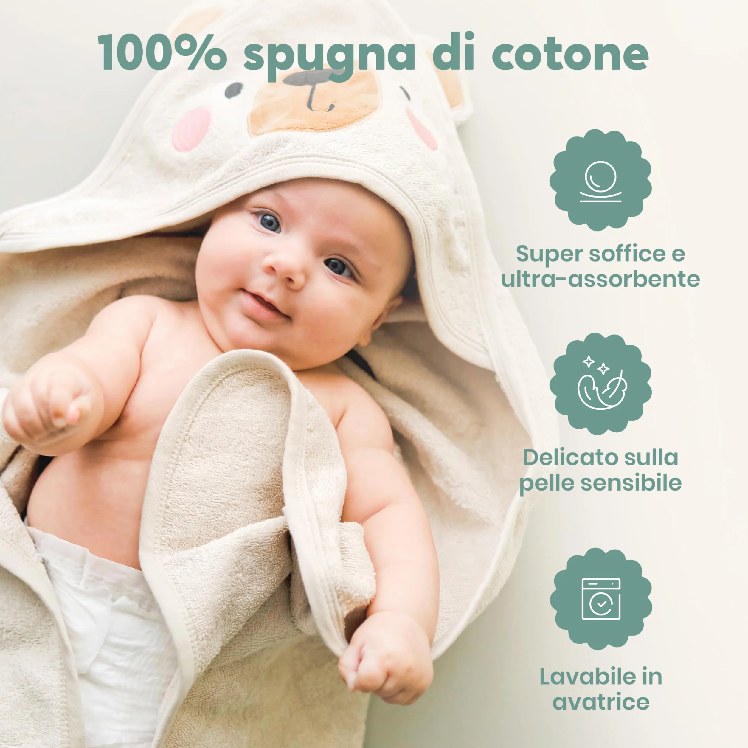 Cuddlebug Accappatoio Neonato con Cappuccio e Lavetta - 100% Spugna di Cotone per Neonati e Bambini - Asciugamano Neonato Super Morbido e Assorbente - Essenziali Bagnetto (85x85cm) - Orso