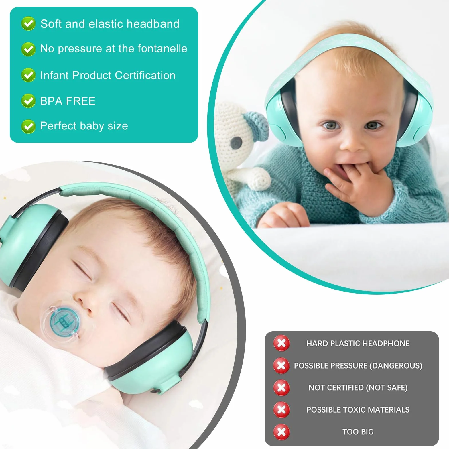 forhome Cuffie Antirumore Bambini, Protezione acustica per bambini, Cuffie Neonato Antirumore, Paraorecchie Pieghevoli, Adatto per Neonati di età Compresa tra 0 e 2 Anni (verde)