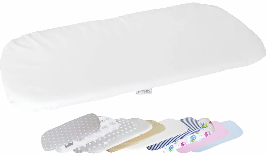 Vizaro - Lenzuola Sotto per Carrozzina - Materassino Passeggino Bimbo 70-80 x 30-35cm - Universale - 100% Cotone - Premium UE - Ricamato Bianco
