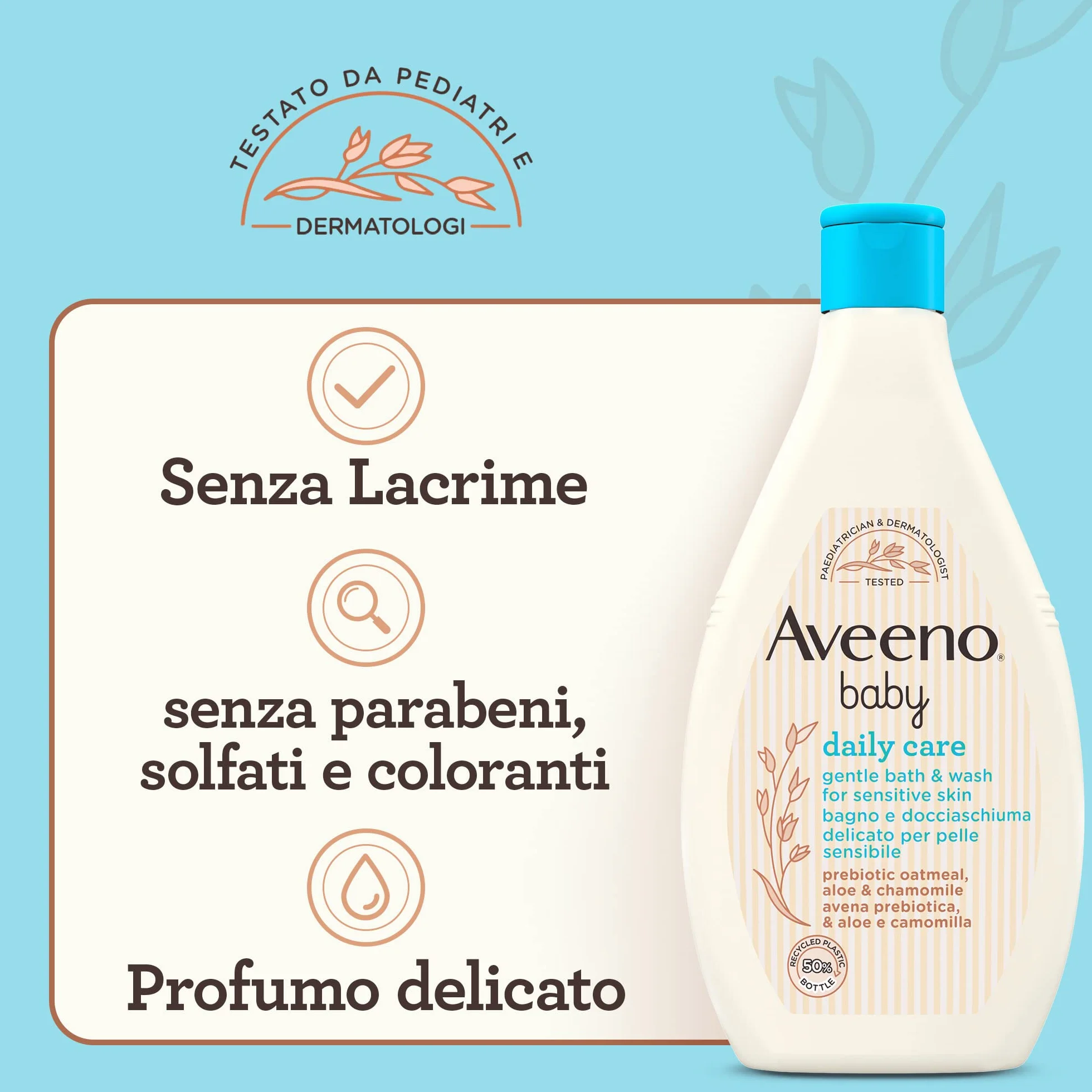 Aveeno Baby Daily Care Bagno e Docciaschiuma Delicato, Bagnoschiuma bambini per una detersione profonda della pelle sensibile, Bagnoschiuma neonato con Avena per il bagnetto, 400 ml
