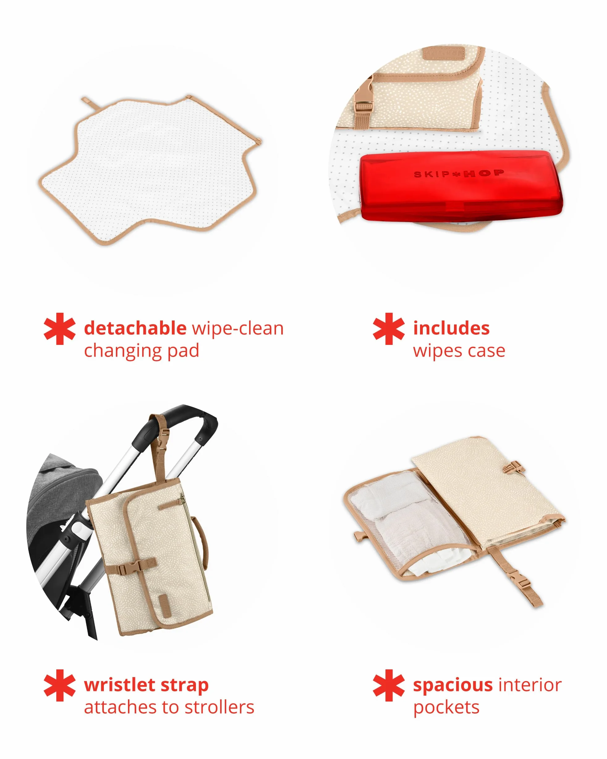 Skip Hop Fasciatoio portatile, Pronto, beige a pois
