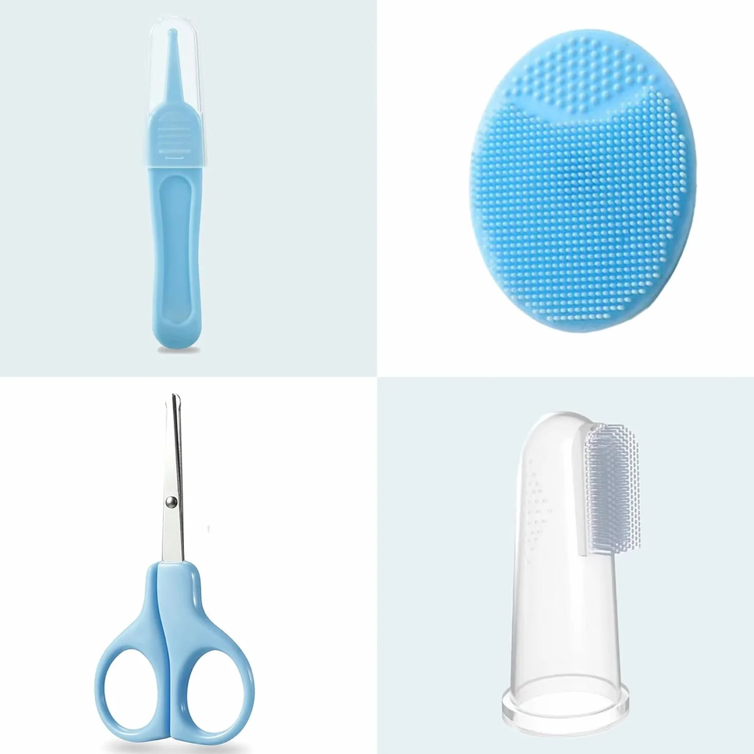 PandaEar Set Per La Salute E La Cura Del Bambino, Set Di Sicurezza Per Bambini Con Pettine, Spazzola, Spazzolino Da Denti Per Le Dita, Set Di Prodotti Essenziali Per La Cura Del Neonato -Blu