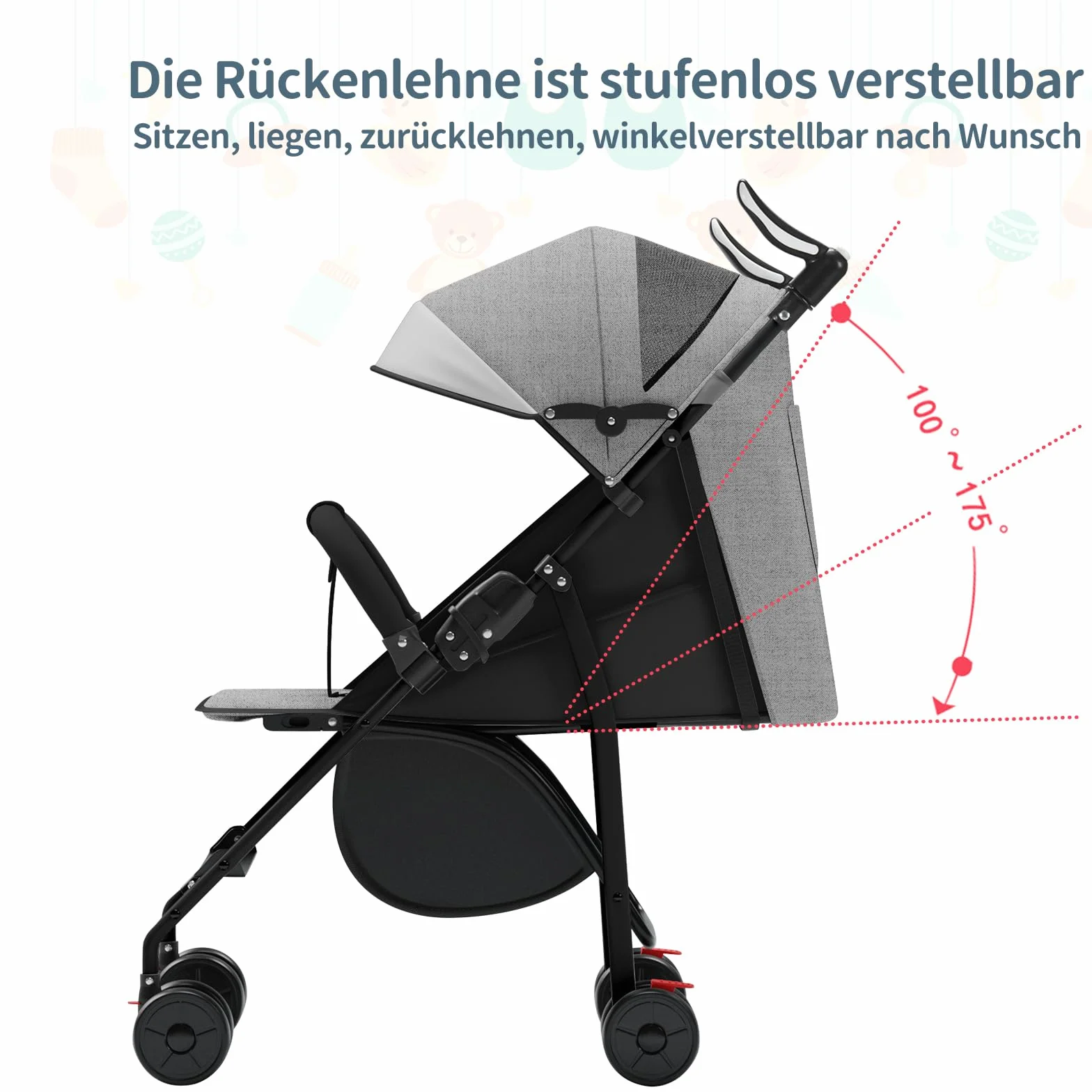 OHMG Passeggino Leggero e Compatto,Passeggini compatti Confortevole,Passeggino Sport Per Bambin,Pieghevole,25kg,Chiusura una Mano,UPF 50+,Zanzariere,Cinture di sicurezza a 5 punti