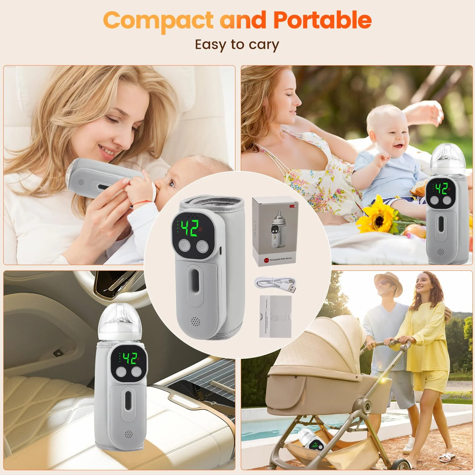 Scaldabiberon, scaldabiberon portatile da viaggio con display a LED, riscaldamento rapido e 48 ore di calore, 7 temperature regolabili, scaldabiberon mobile per viaggi e a casa