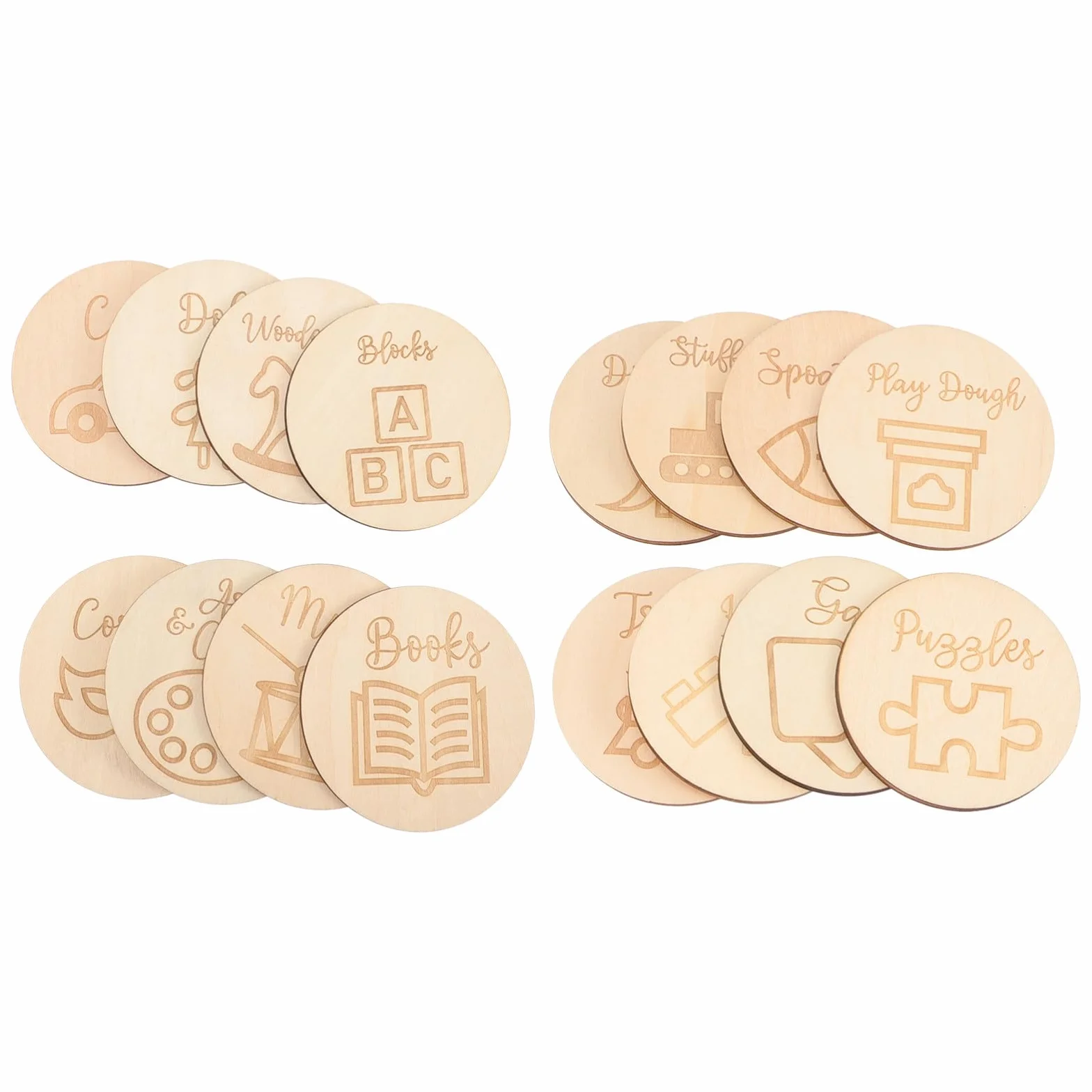 Gatuida 16 Etichette Rotonde in Legno per Giocattoli, per Organizer e Scatole, Decorative e Pratiche, per Asilo Nido e Casa