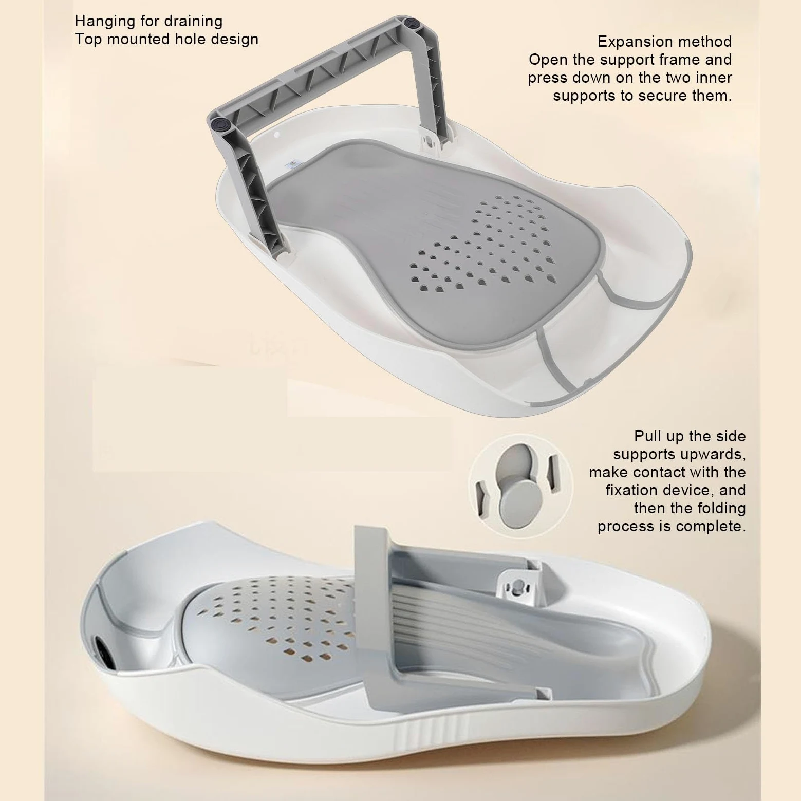 FTVOGUE Supporto per Bagnetto, Materiale Ergonomico TPE PP, Supporto Portatile per Neonati per Neonati 6 Mesi, Ideale per la Sicurezza e il Comfort del Bagnetto (GRAY)