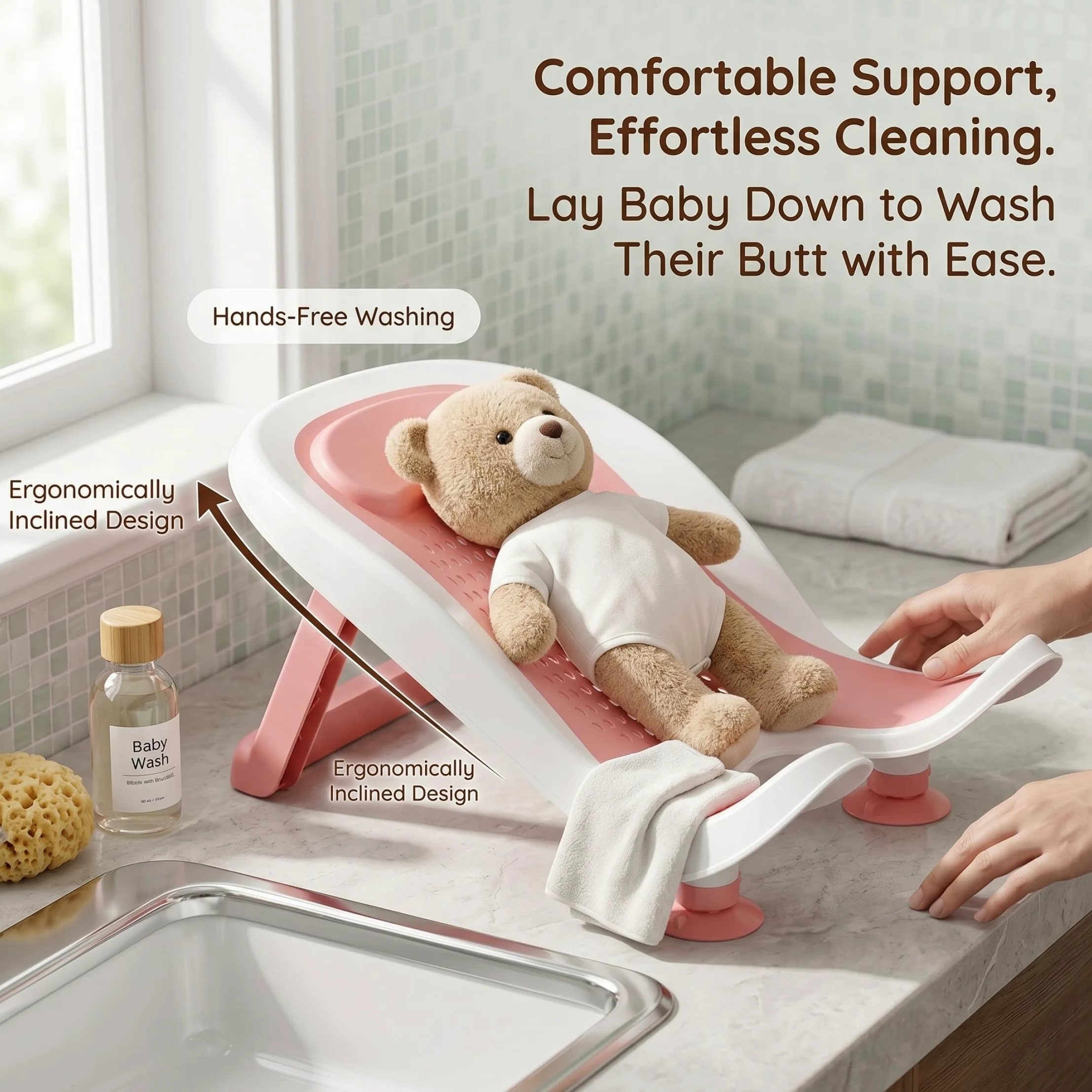 Supporto per bagnetto, vasca ergonomica per neonati con ventosa e gamba, soluzione per il bagno con lavandino antiscivolo per 0-12 mesi Style-3.