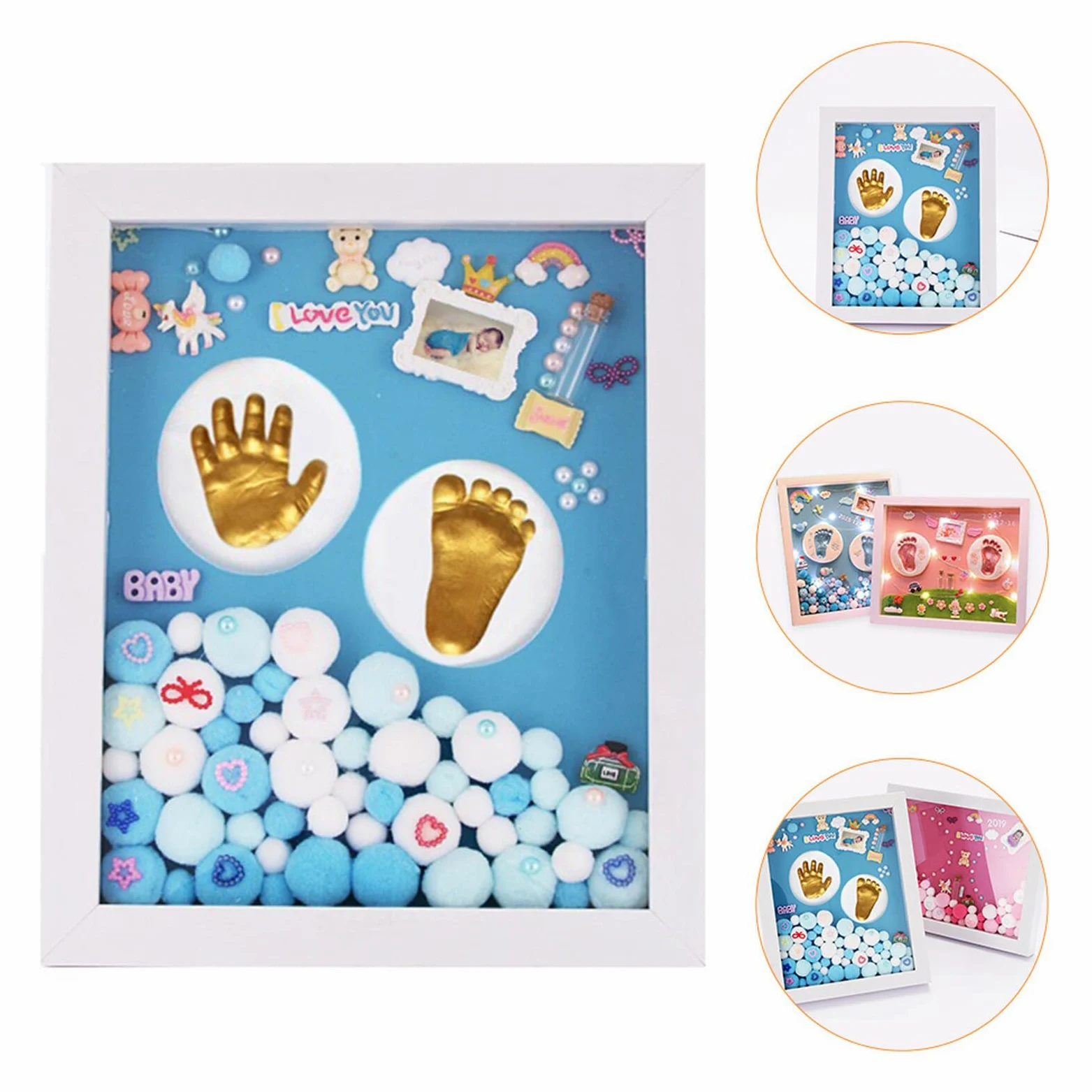 Abaodam Cornice Impronte per Mani e Piedi in Acrilico Oro Kit Completo, Regalo Nascita Bimbo Unisex per Battesimo e Foto Ricordo