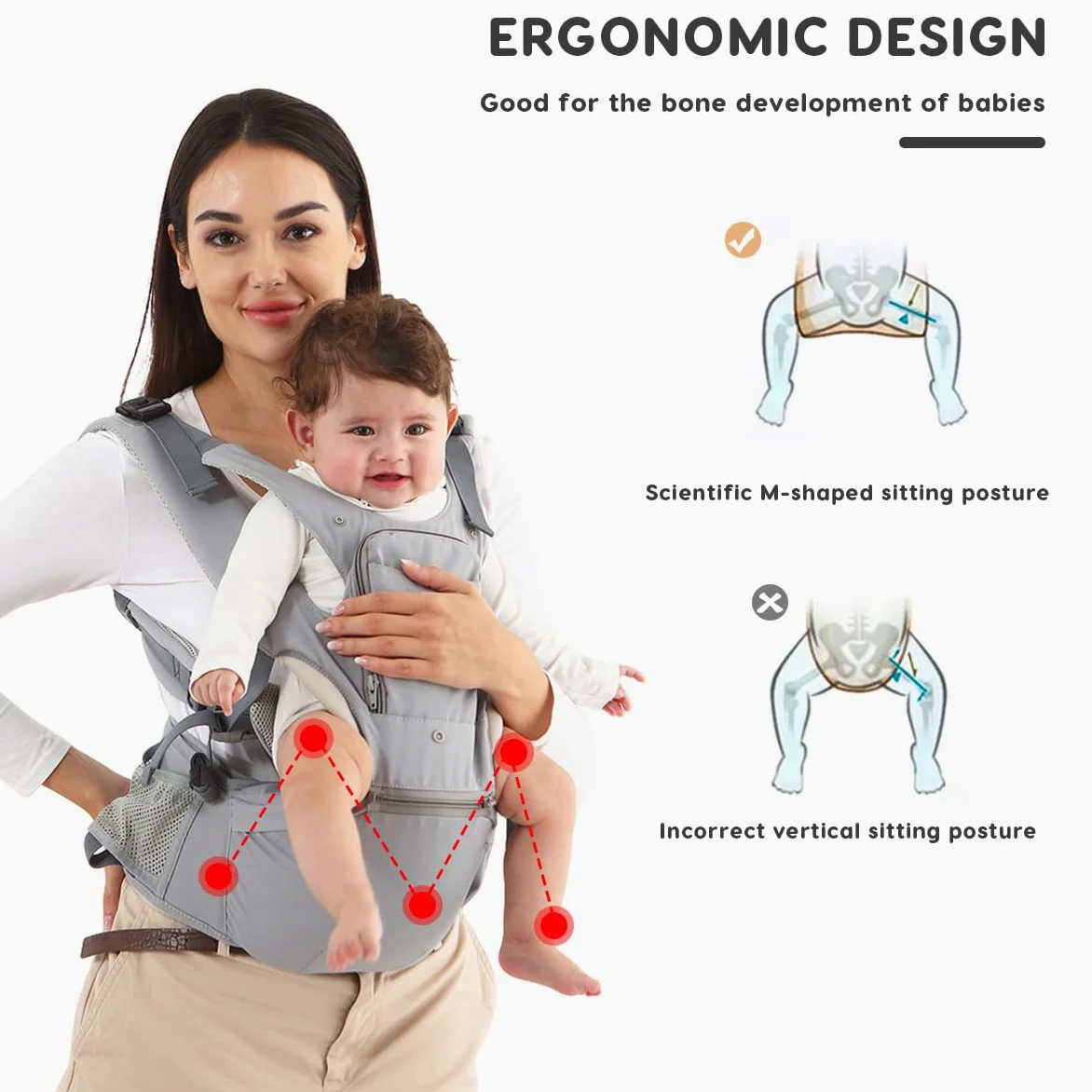 SONARIN 3-in-1 Leggero Marsupio Neonati con Sedile,Multifunzionale Traspirante Portantina Porta Bambino Fascia Porta Bebè con Cappuccio Rimovibile,Multi-Posizioni per Neonati(Nero)