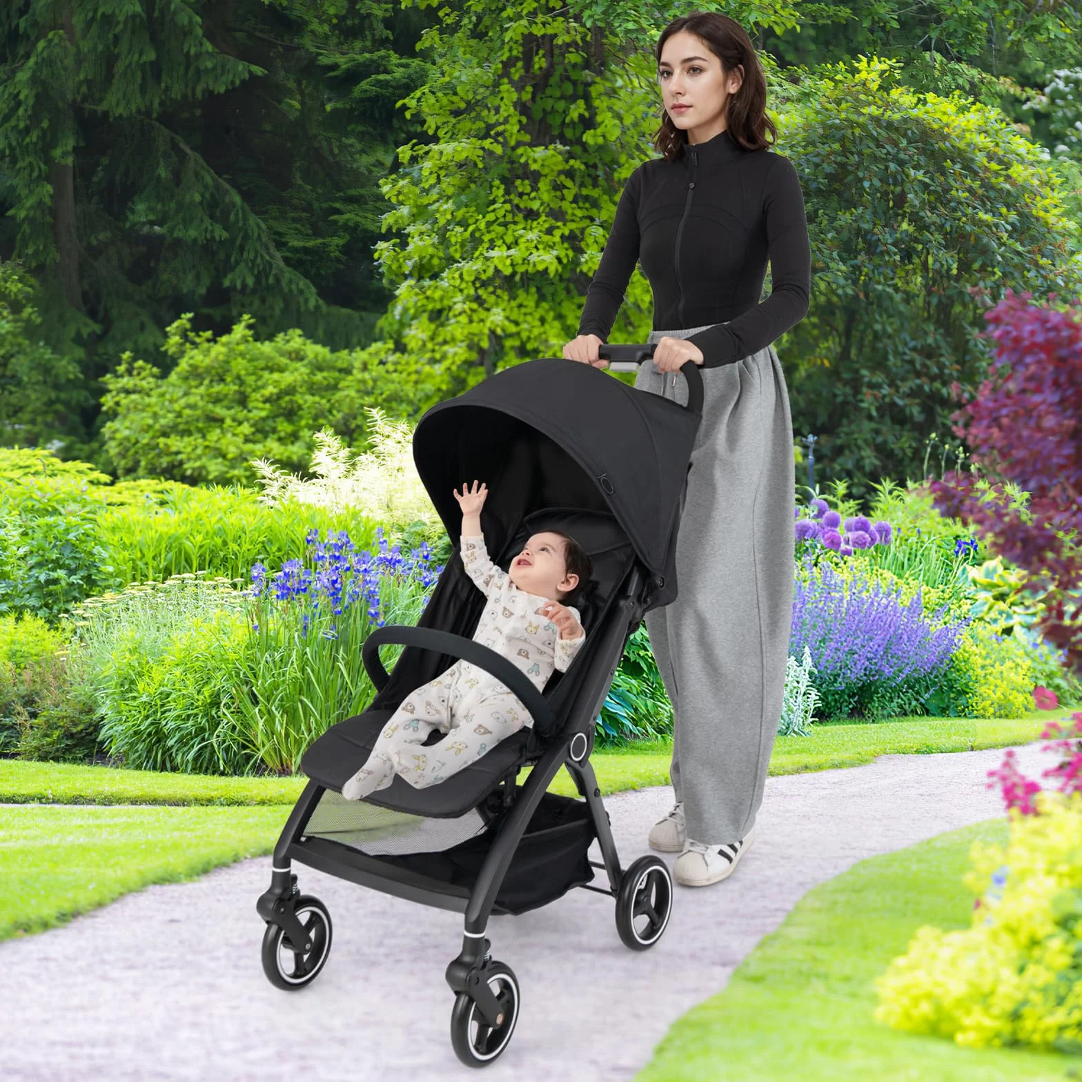 COSTWAY Passeggino Leggero per Bambini, Passeggino Pieghevole con Schienale Regolabile, Tettuccio, Cintura di Sicurezza a 5 Punti, Cestello Portaoggetti, per Bambini 0-36 Mesi (Nero)