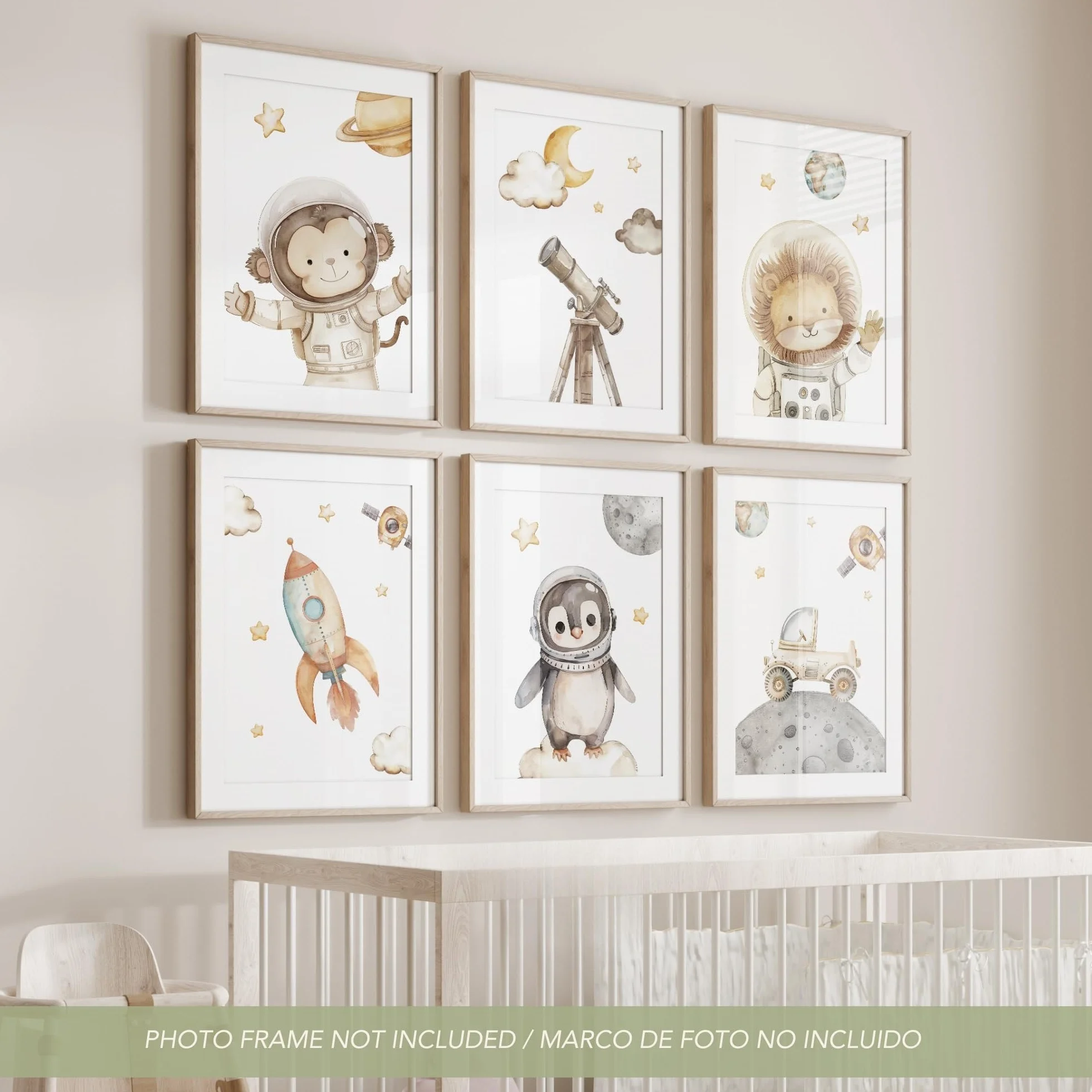 ayurvana Set 6 Stampe Spazio Cameretta Bambini – Poster Senza Cornice con Animali Astronauti, Razzo e Pianeti – Quadri Decorativi per Bambini e Neonati – Arredo Parete Cameretta Originale