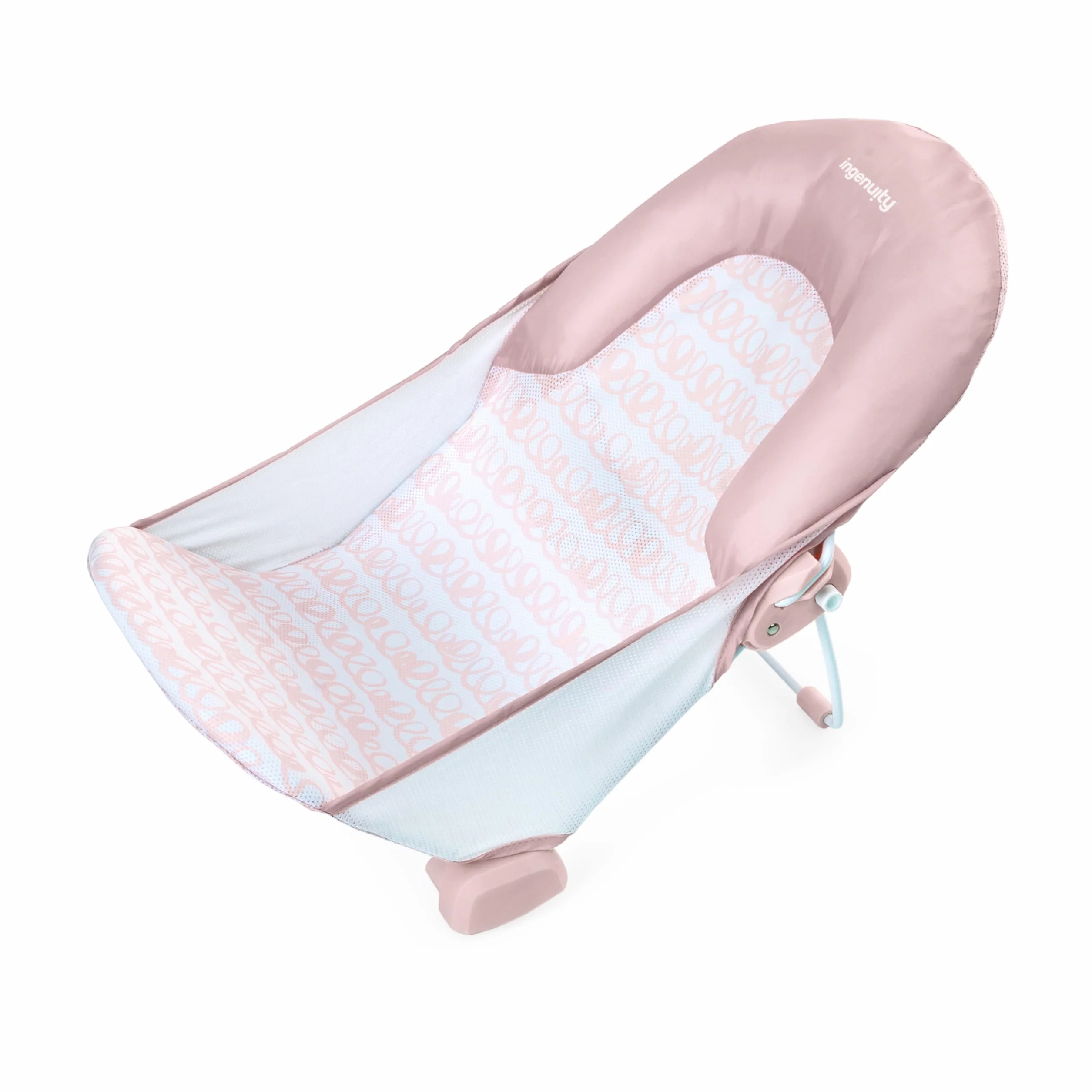 Ingenuity FoldAway 2-Position Bagnetto, seggiolino da bagno per bambini regolabile a 2 posizioni per lavandino o vasca da bagno, età 0-6 mesi, fino a 9 kg, Rosa
