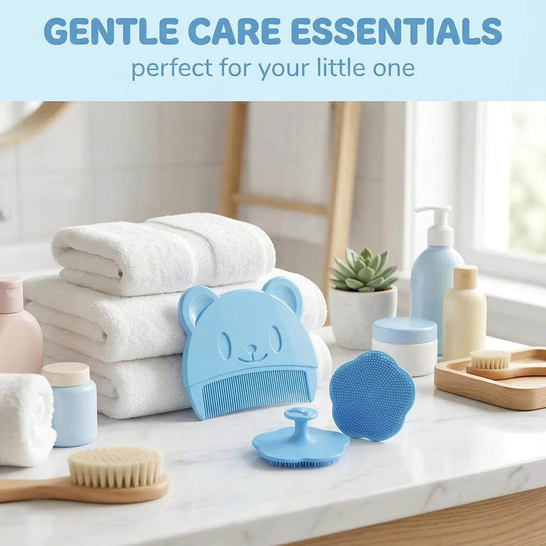 2er-Pack Spazzola per Bambini, Pettine per Crosta Lattea Delicato, Rimuove Efficacemente la Crosta Lattea, Massaggio e Pulizia Delicata del Cuoio Capelluto per Neonati e Bambini (Blu)