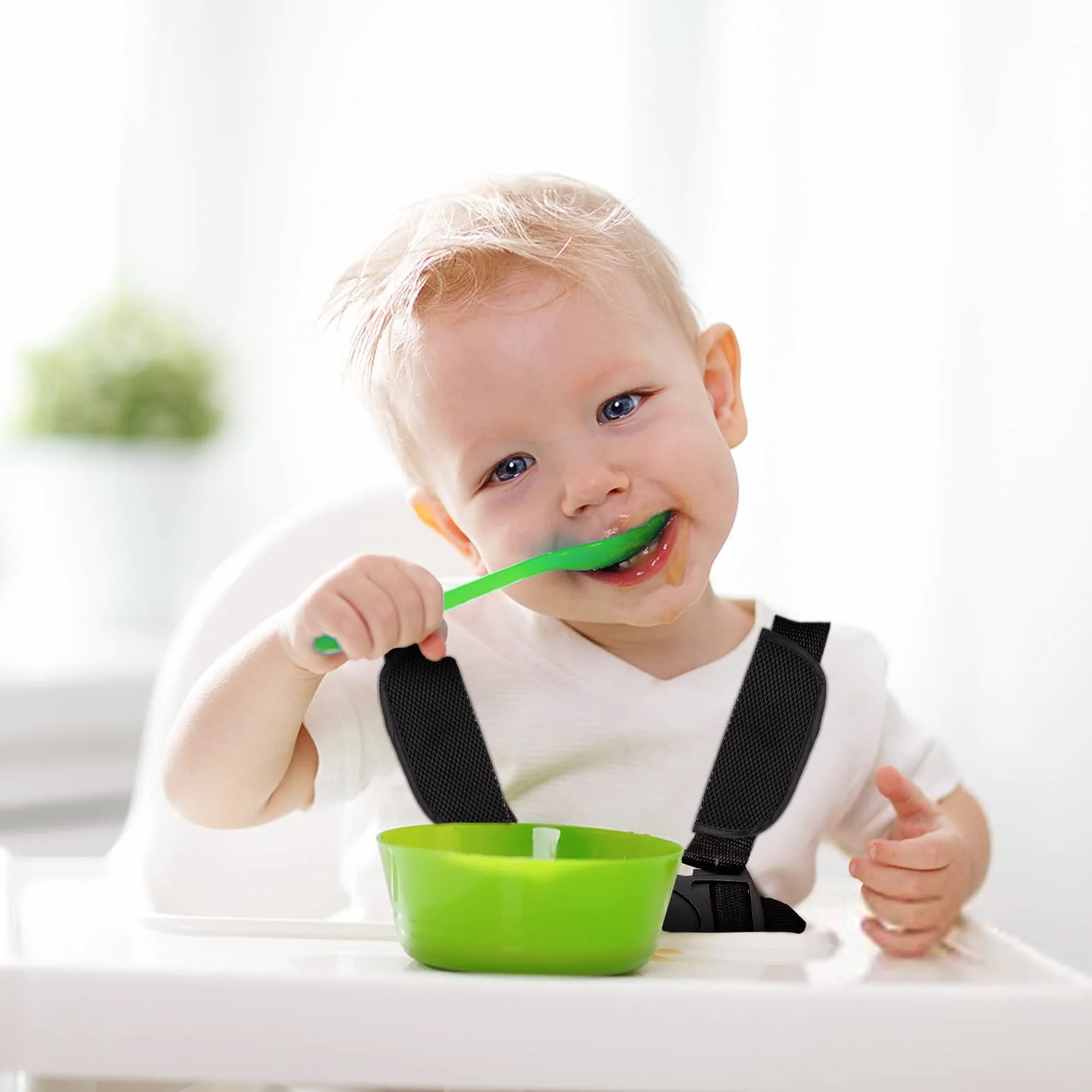 HBselect Cintura di Sicurezza per Bambini, 5 Punti Imbracatura per Passeggino Cinghia Sicurezza Regolabile Universale per Seggiolone Passeggino Carrozzina (Nero)