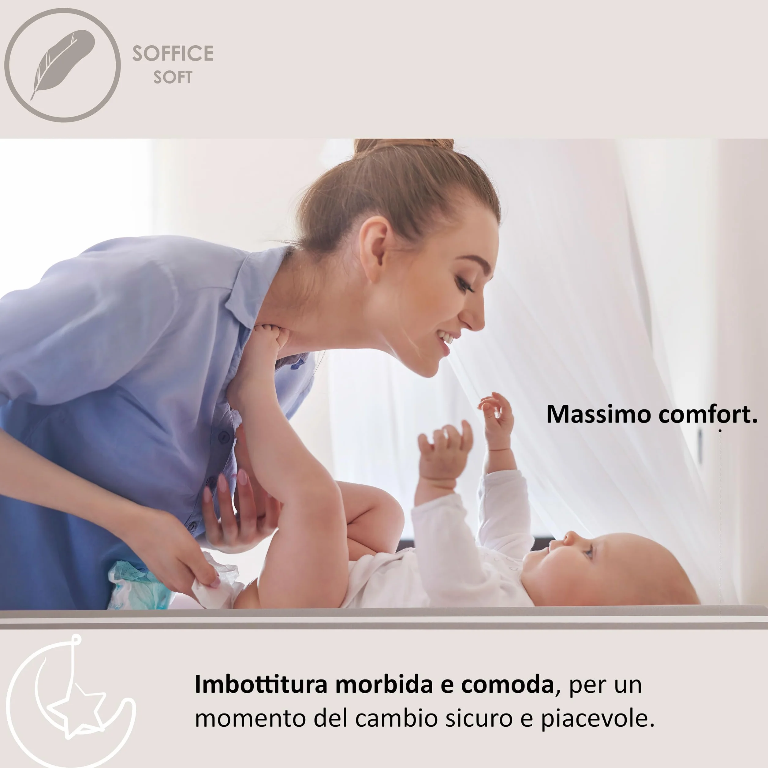 Materassino fasciatoio in pvc 2 lati, per il cambio del pannolino, universale, misura cm 49x81x10, made in italy, Italbaby starlette azzurro