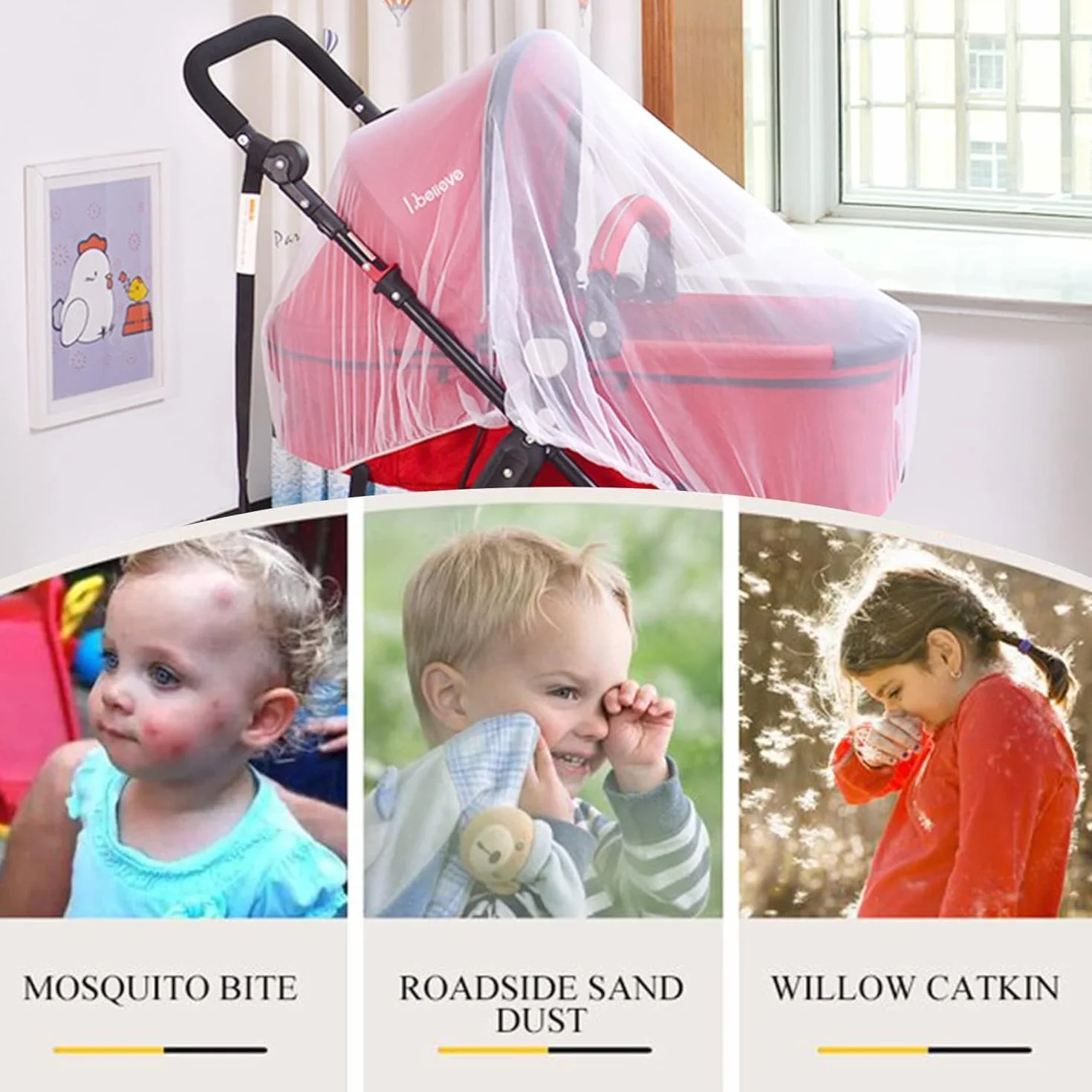 Zanzariera Universale per Passeggino, Zanzariera per Culla, Zanzariere Carrozzina per Neonati, Zanzariera per Carrozzina, Accessori Per Passeggino, per Proteggendolo Il Bambino da Insetti (Bianco)