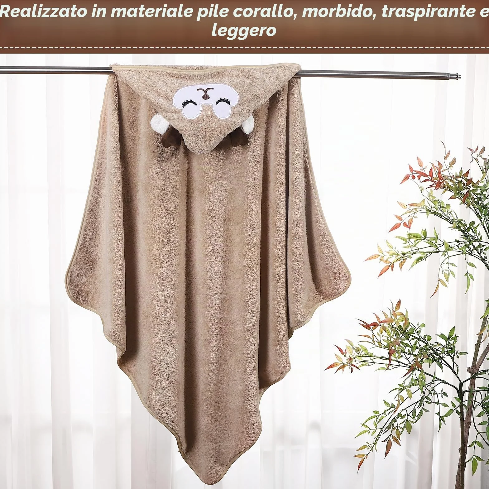 3 asciugamani da bagno con cappuccio per bambini, asciugamano per bebè, asciugamano per neonato, asciugamano da bagno per piscina, 80 x 80 cm, mantello da bagno 0-5 anni, cachi, bianco, GR
