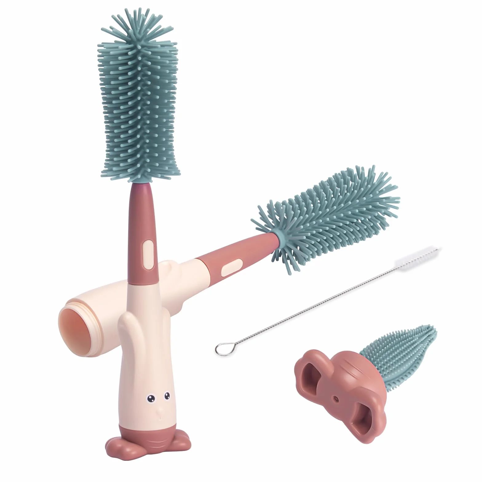 Scovolino Biberon Alyvisun [3 in 1] in silicone con spazzola per capezzoli per cannucce, spazzola per biberon [non graffiante]conservazione verticale,rossa