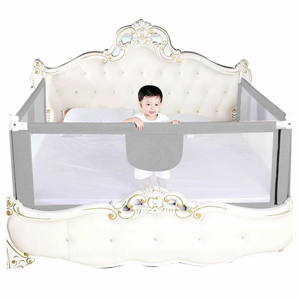Barriera per letto per bambini da 175 cm, protezione contro le cadute, barriera di sicurezza per bambini con 10 altezze regolabili, telaio in metallo, pieghevole, stabile e durevole
