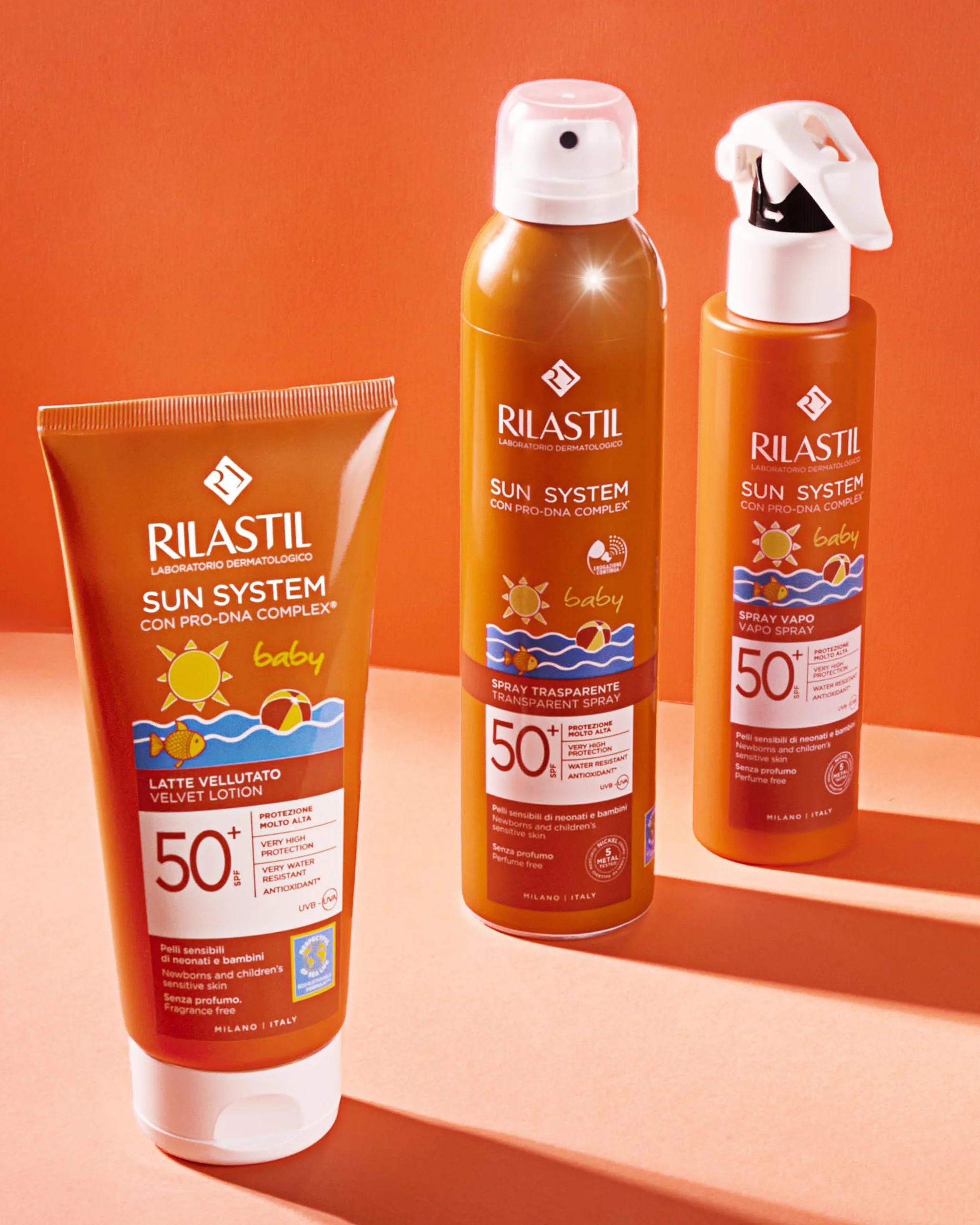 Rilastil Sun System Baby Latte Vellutato per Pelle Sensibile del Bambino, Resistente all'Acqua, Protezione Molto Alta, SPF 50+