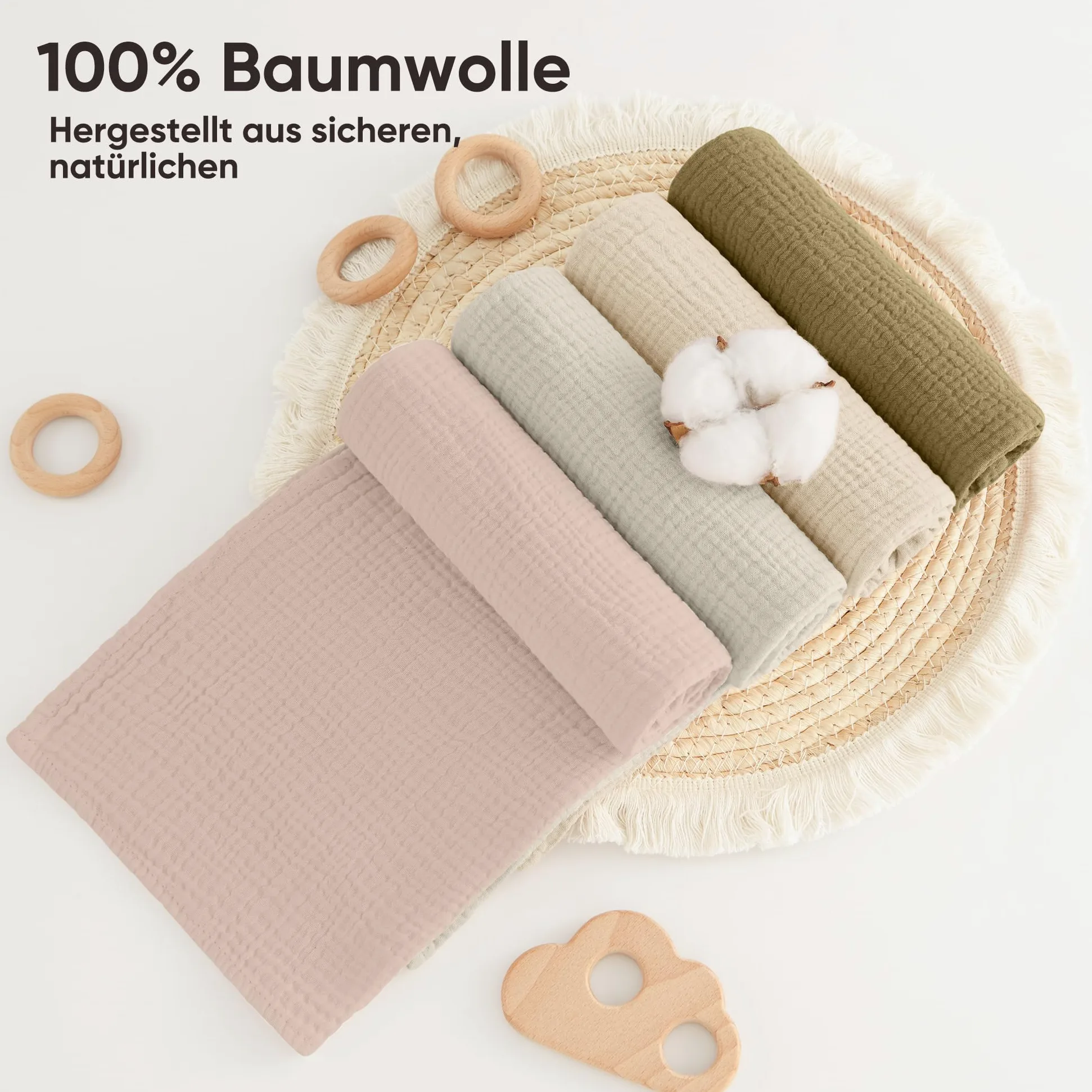 bearmoss Bambino in Mussola Per Neonati Set 4 Pezzi 60x60CM, 100% cotone Super Morbido Assorbente in Mussola A Grana Per Neonati Per Bambine E Ragazzi(Verde sabbia)