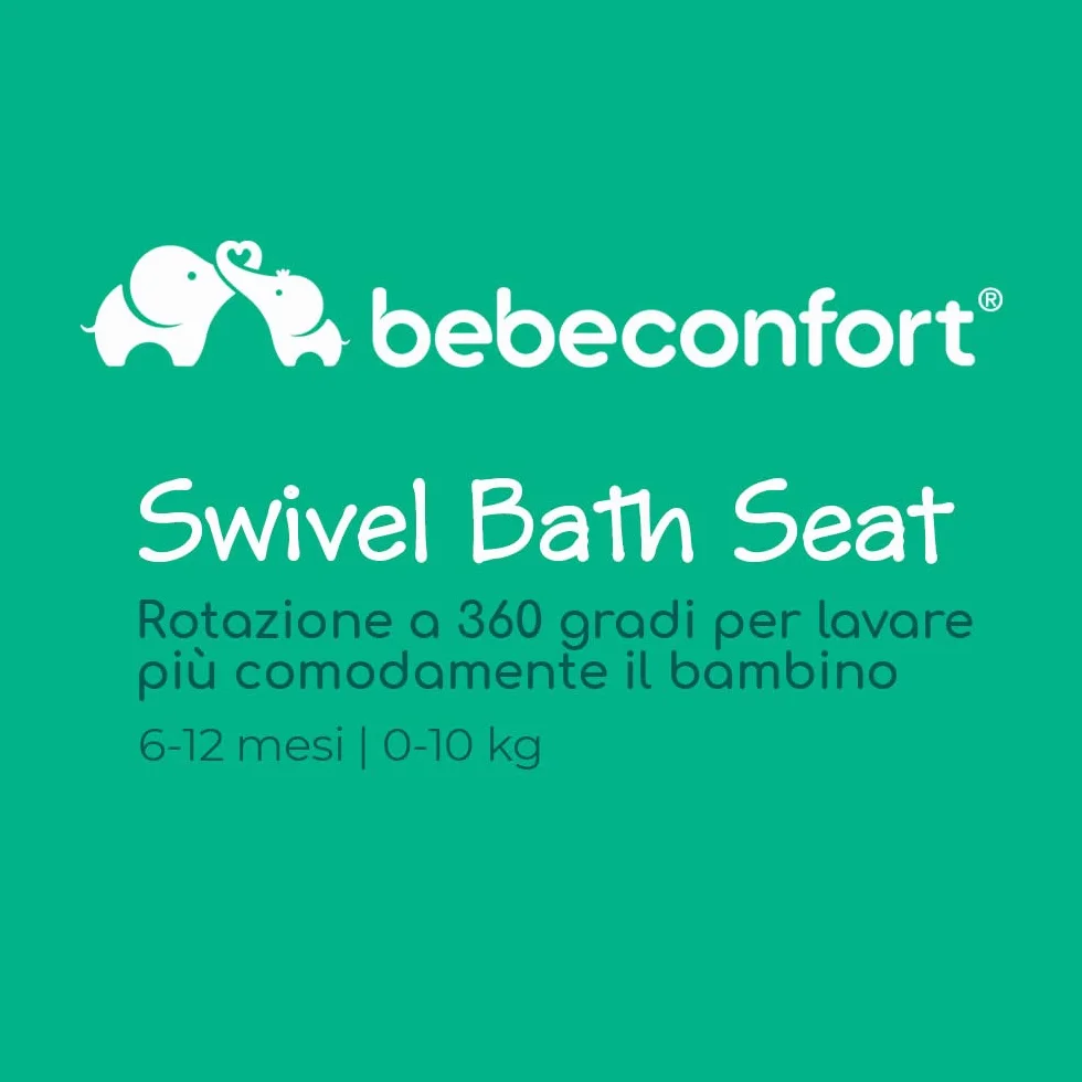 Bebeconfort Seggiolino Girevole Bagnetto neonato per Vasca da Bagno e Doccia, Seggiolino da bagno per bambini fino a 10 kg, Girello per il Bagnetto, Seduta ergonomica, Ventose di Sicurezza, Lime