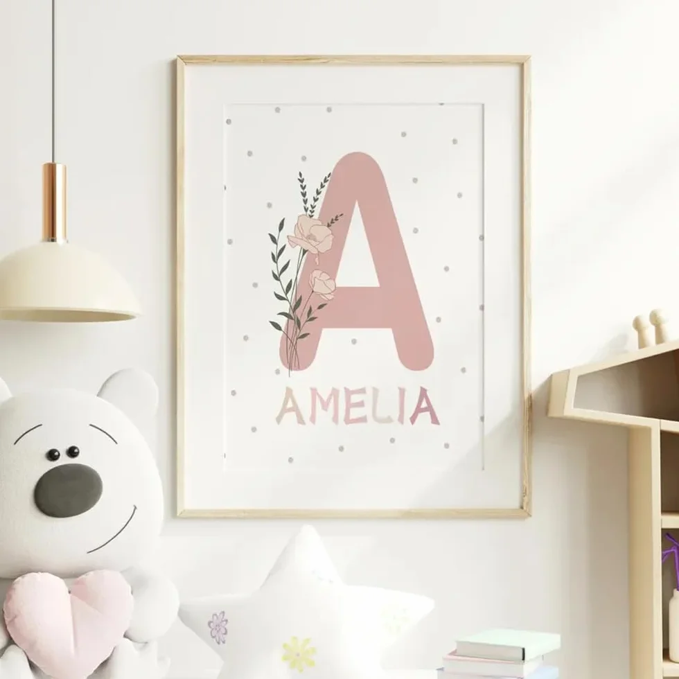Generico 3 Quadri Personalizzati Nome Nascita Stampe Bimba Farfalla Rosa 30x 40 cm Quadro Cameretta Bambina Decorativi da Parete Bambini Poster Camera Ragazza Ragazzo Regalo Tela senza Cornice