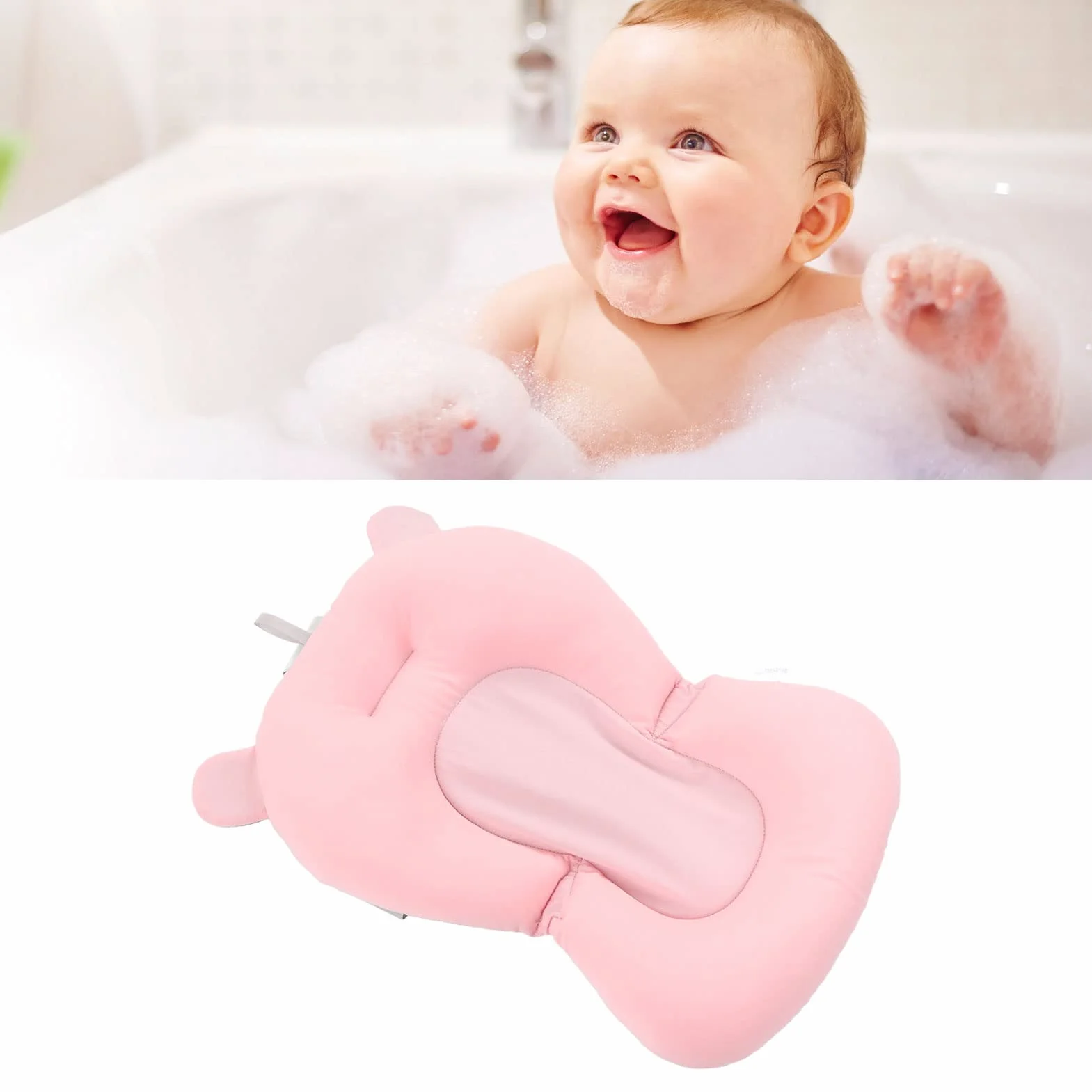 Cuscino da Seggiolino per Bagnetto Galleggiante, Supporto per Vaschetta per Neonato con Cinture di Sicurezza Pieghevoli Regolabili, Cuscino da Sedile per Bagnetto, 3 Cinture di