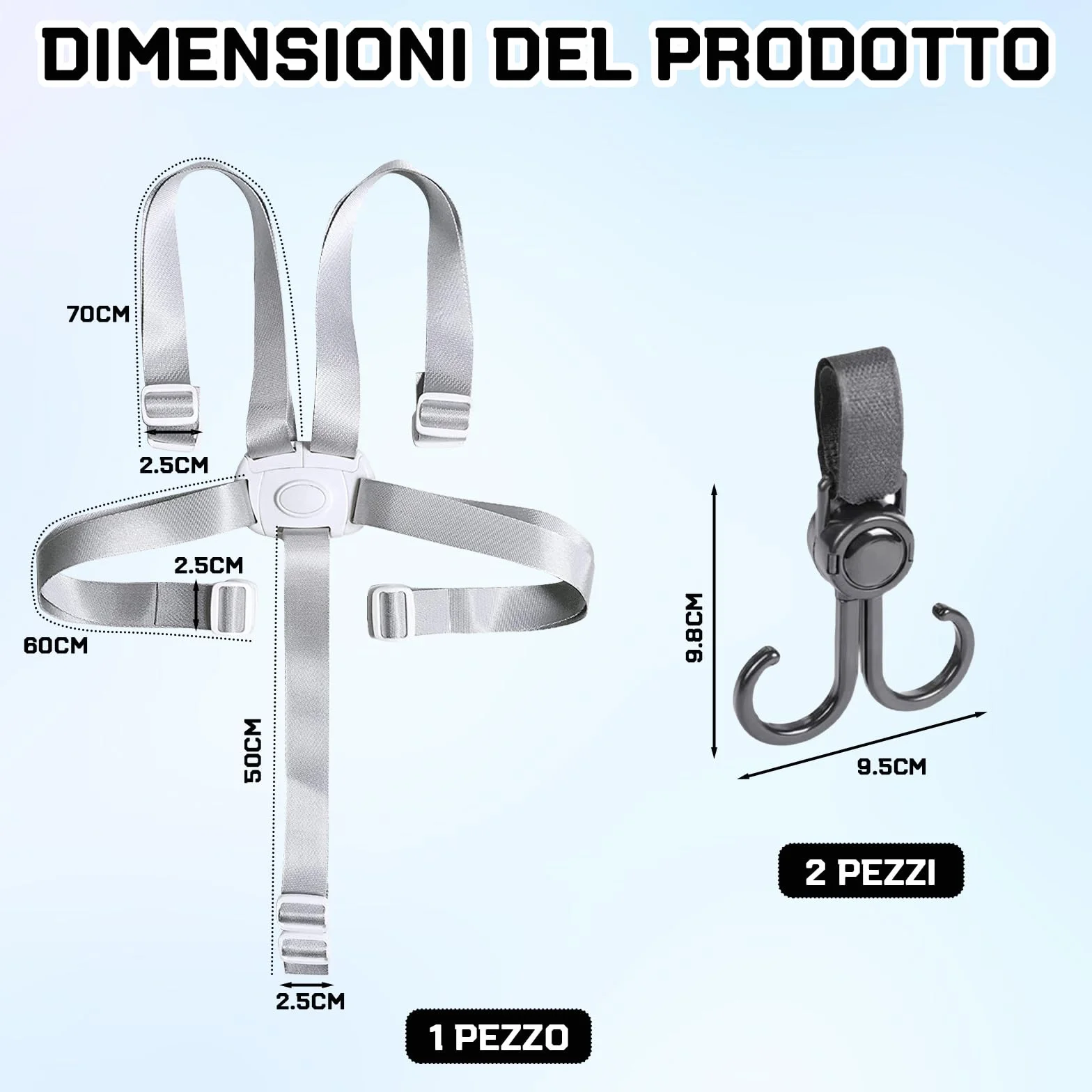 Scettar Cinture Passeggino Universali, Regolabile Copri Seggiolone Pappa, Imbottitura per Seggiolone di Sicurezza Anticaduta, Ganci Passeggino, Cintura di Sicurezza a Cinque Punti, Con 2 Ganci(Bianco)