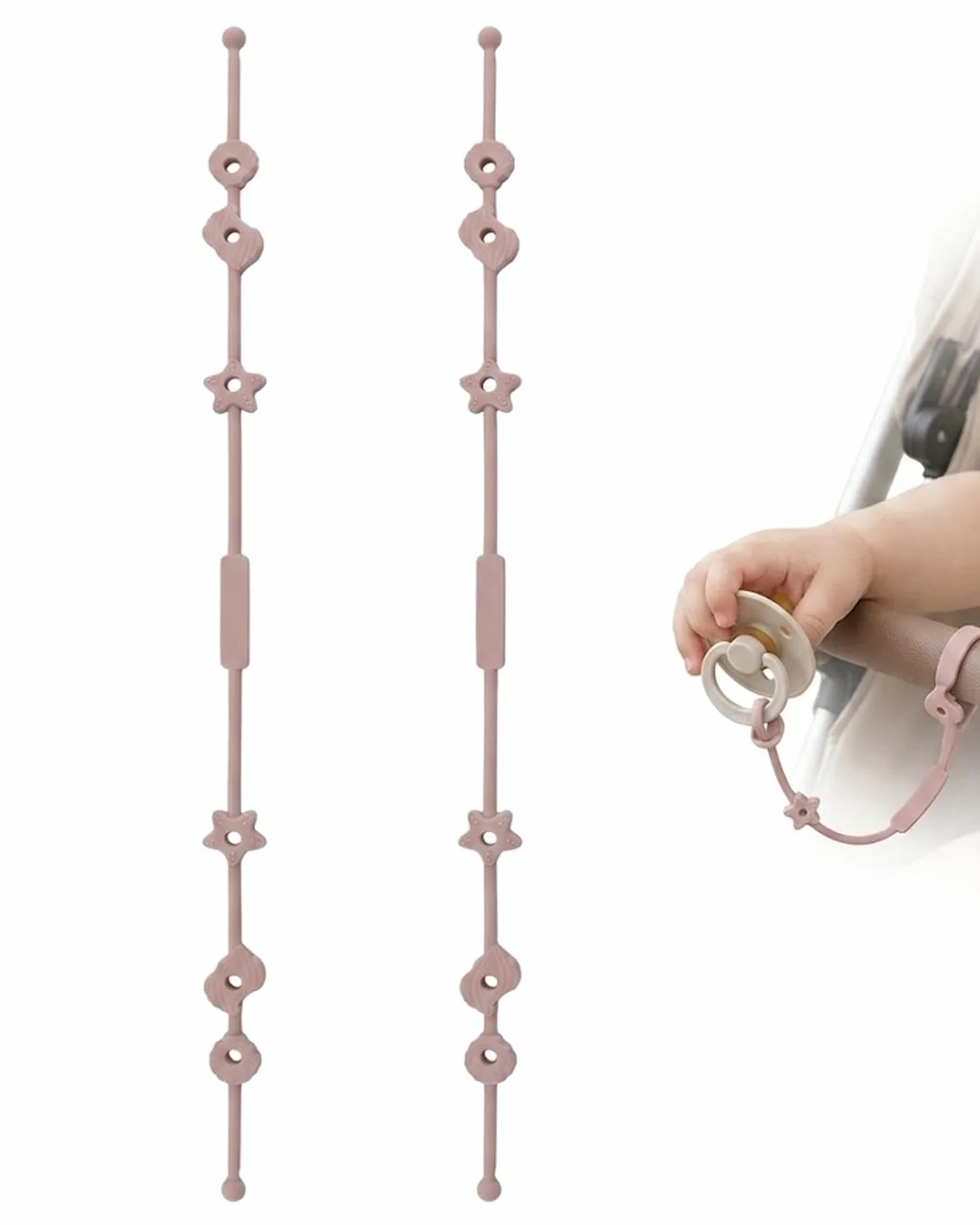 Cinghie Anti-Caduta Giocattoli e Ciucci, Confezione da 2 in Silicone Alimentare Per Passeggino, Seggiolone, Auto: mantiene tutto pulito e sicuro.