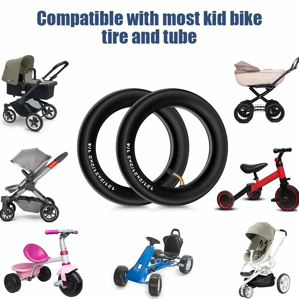 mizikuu 2 PCS Camera d'aria 12 1/2"x 2 1/4", Doppio Spessore Tubi per Passeggino con Valvola A ngolare 45°con 2 Stick per Supporto per Bambini Bicicletta Pneumatici