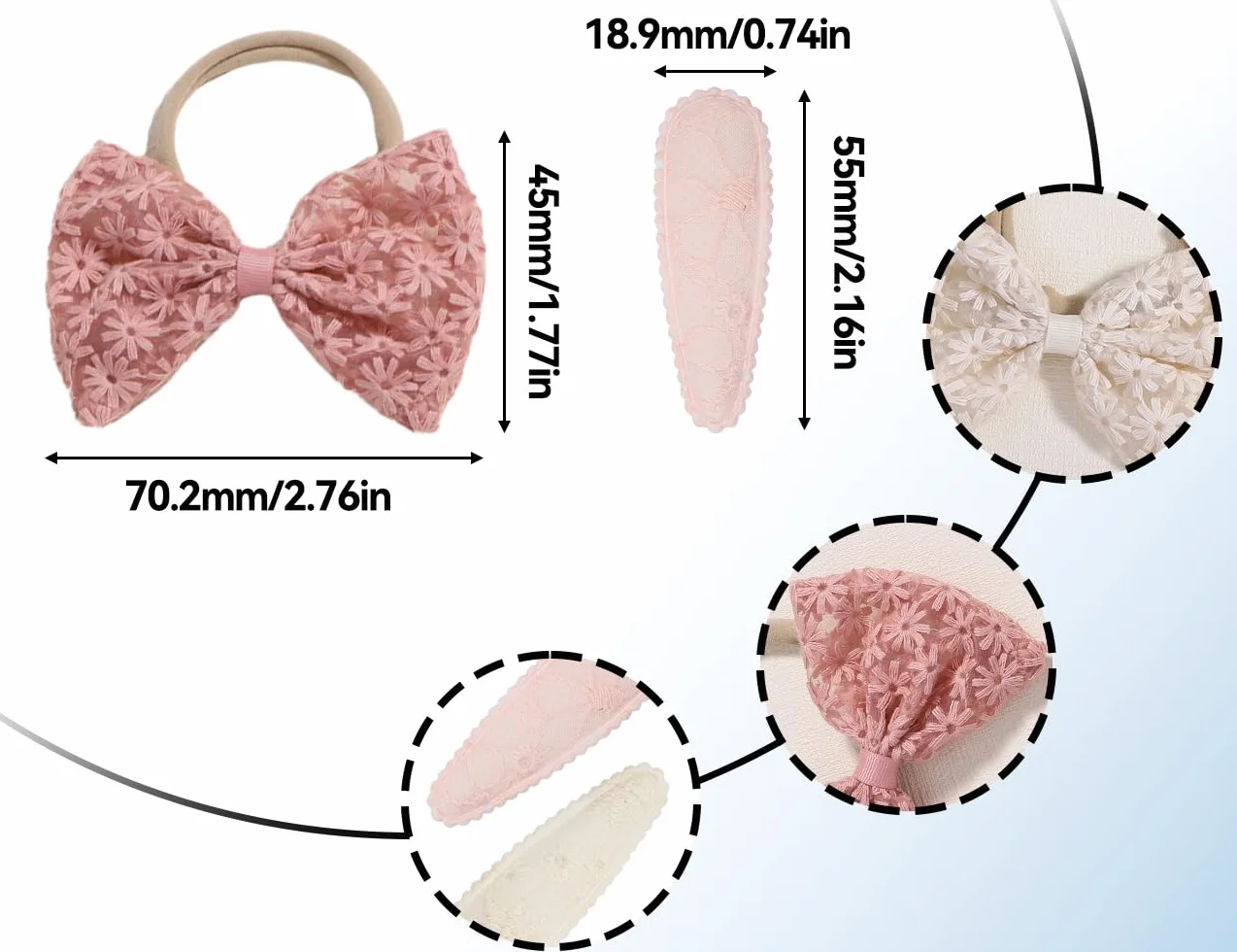 KAPSING Confezione da 8 fasce per capelli per bambina con fermagli per capelli copricapo, 4 fasce elastiche per capelli turbante con fiocchi, 4 fermagli per capelli per bambina