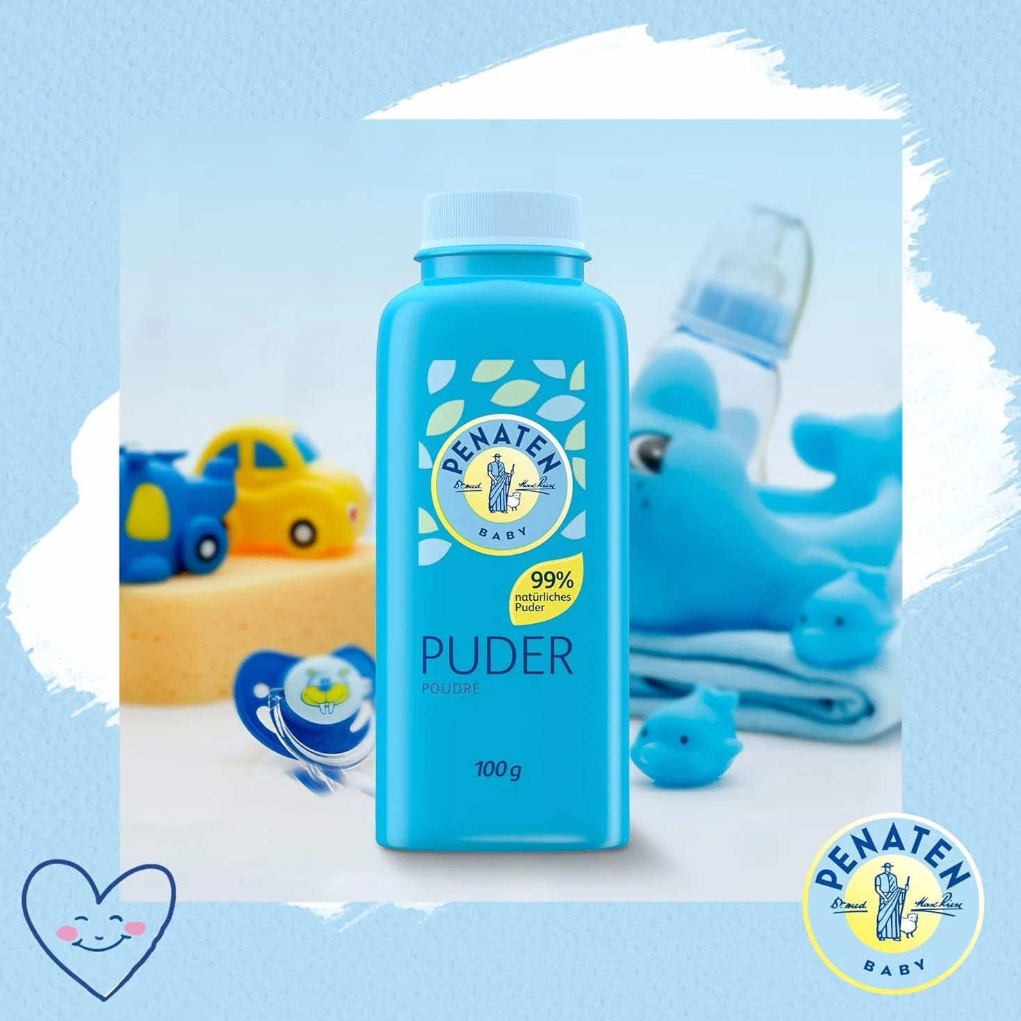 Penaten Polvere naturale per bambini (100 g), con aloe e vitamine, protegge e asciuga la pelle sensibile, dermatologicamente testata, ingredienti naturali al 99%