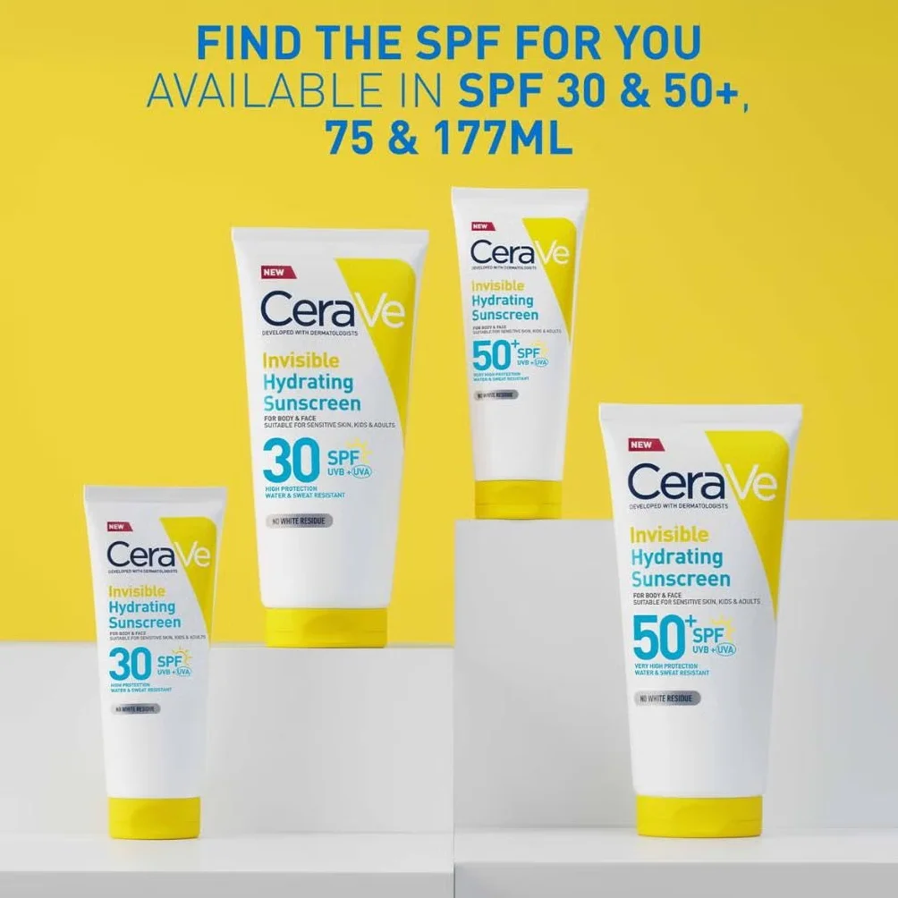 CeraVe Protezione Solare Idratante Invisibile SPF50+, Per Tutte le Tipologie di Pelle, Protezione Molto Alta, Idratazione 24 ore, Texture Leggera e Invisibile sulla Pelle, 177ml