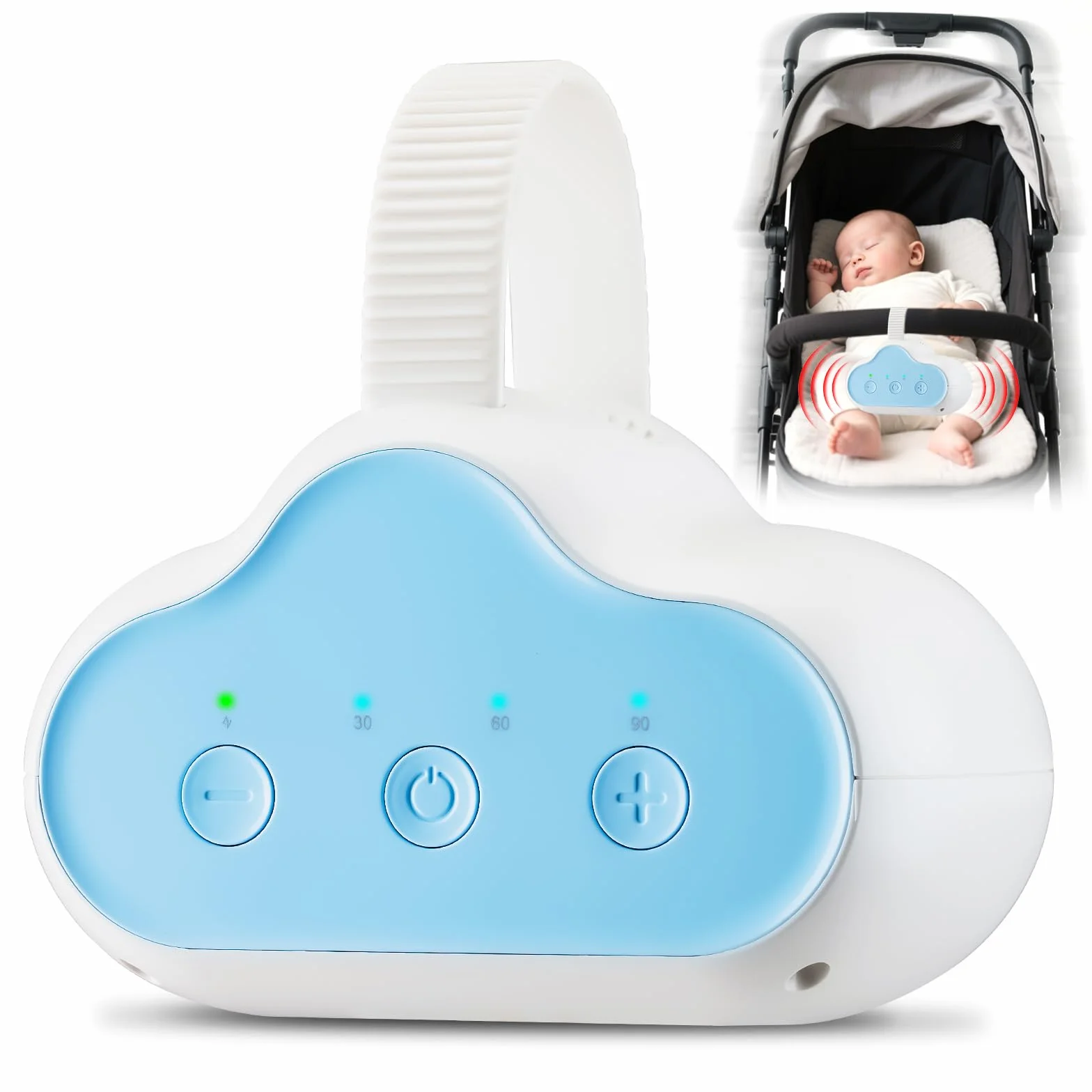 Baby Rocker, Dondola Passeggino Ricaricabile 3 Livelli di Oscillazione, Timer 30/60/90 Minuti, Dondolo Neonato a Mani Libere Compatibile con la Maggior Parte dei Passeggini con Barra Anteriore