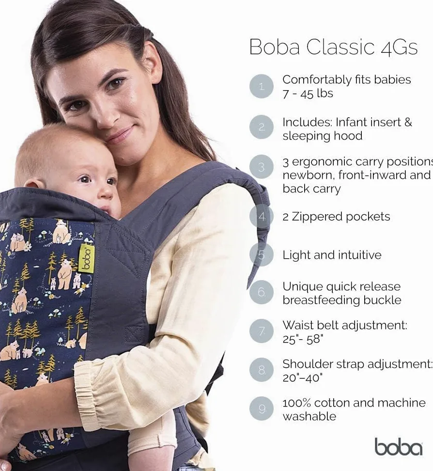 Boba Classic Marsupio Neonato Ergonomico, 3-20 kg, Mappa di Max | Design Morbido Strutturato con Fibbie Rapide, Porta Frontale o a Zaino Ergonomico, comfort a Mani Libere tutto il giorno.