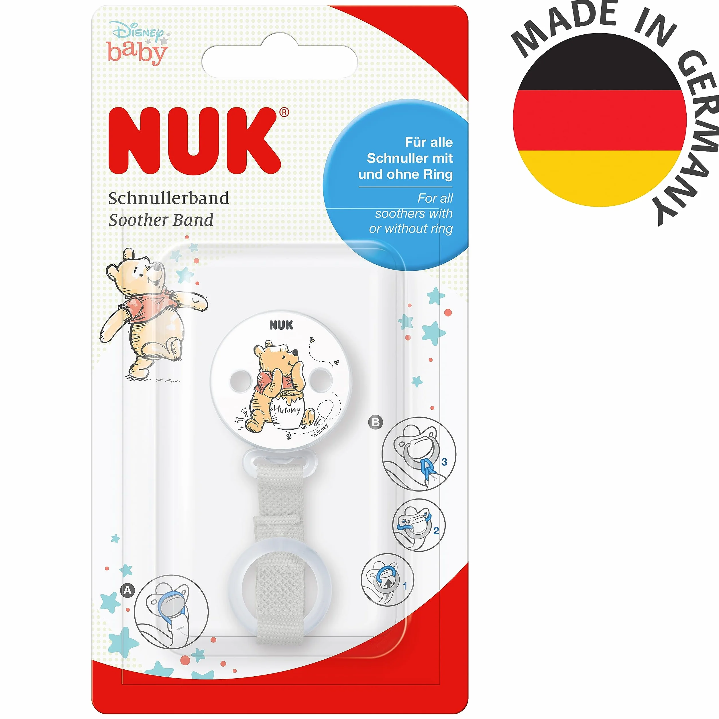 NUK Disney Winnie the Pooh Laccetto portaciuccio e clip con e senza anello | Resistente e infrangibile | 1 pezzo