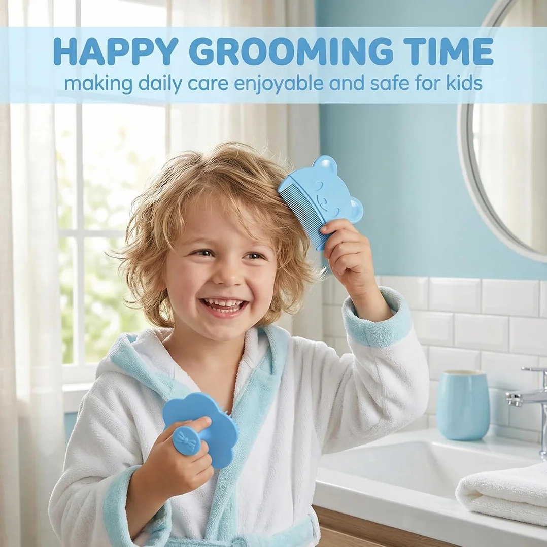2er-Pack Spazzola per Bambini, Pettine per Crosta Lattea Delicato, Rimuove Efficacemente la Crosta Lattea, Massaggio e Pulizia Delicata del Cuoio Capelluto per Neonati e Bambini (Blu)