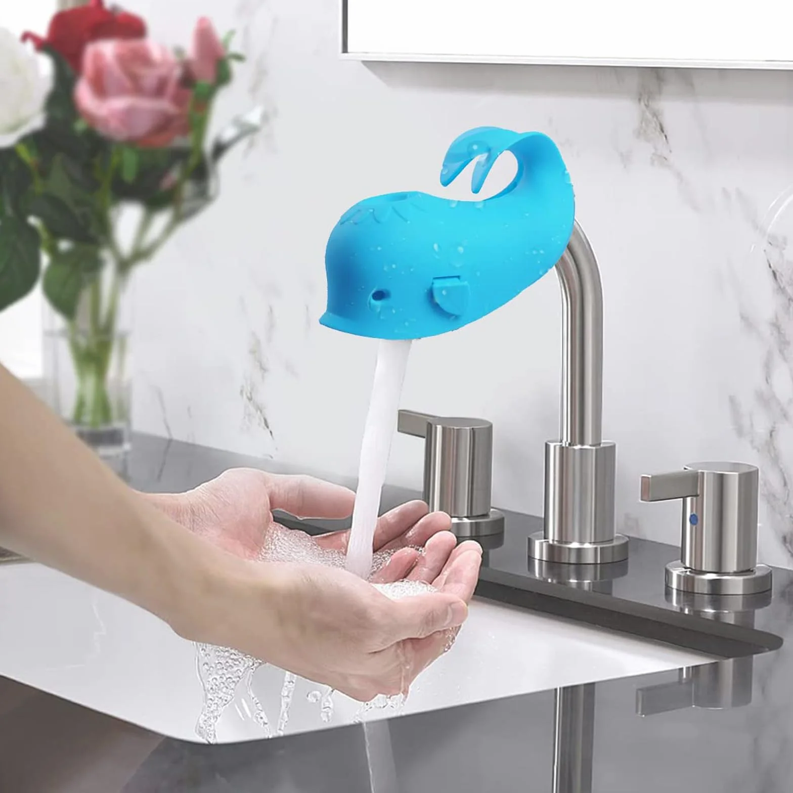 Allungamento rubinetto per bambini, a forma di balena per bambini, in silicone, protezione per rubinetto, per neonati, bambini e bambini, balena, blu