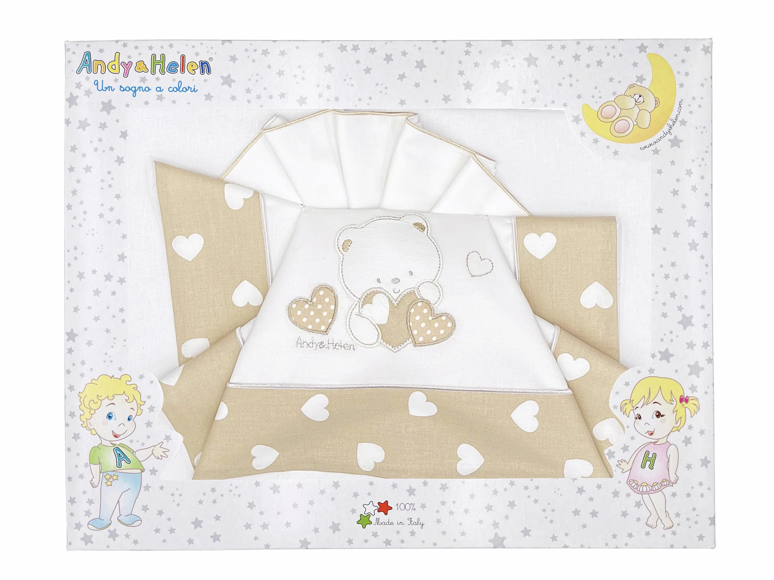 ANDY & HELEN® Completo lenzuolo per maxi culla/NEXT TO ME ricamato + sotto con elastici e federa