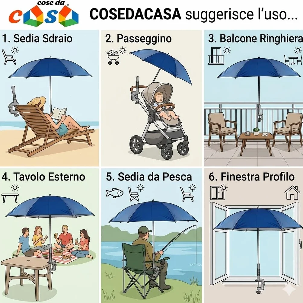 Mini Ombrello Parasole Universale D 105 cm con Gancio a Morsetto Regolabile per Passeggino Sedia Sdraio ringhiere Balcone e Finestra Struttura in Metallo e Tessuto Resistente (arancio)