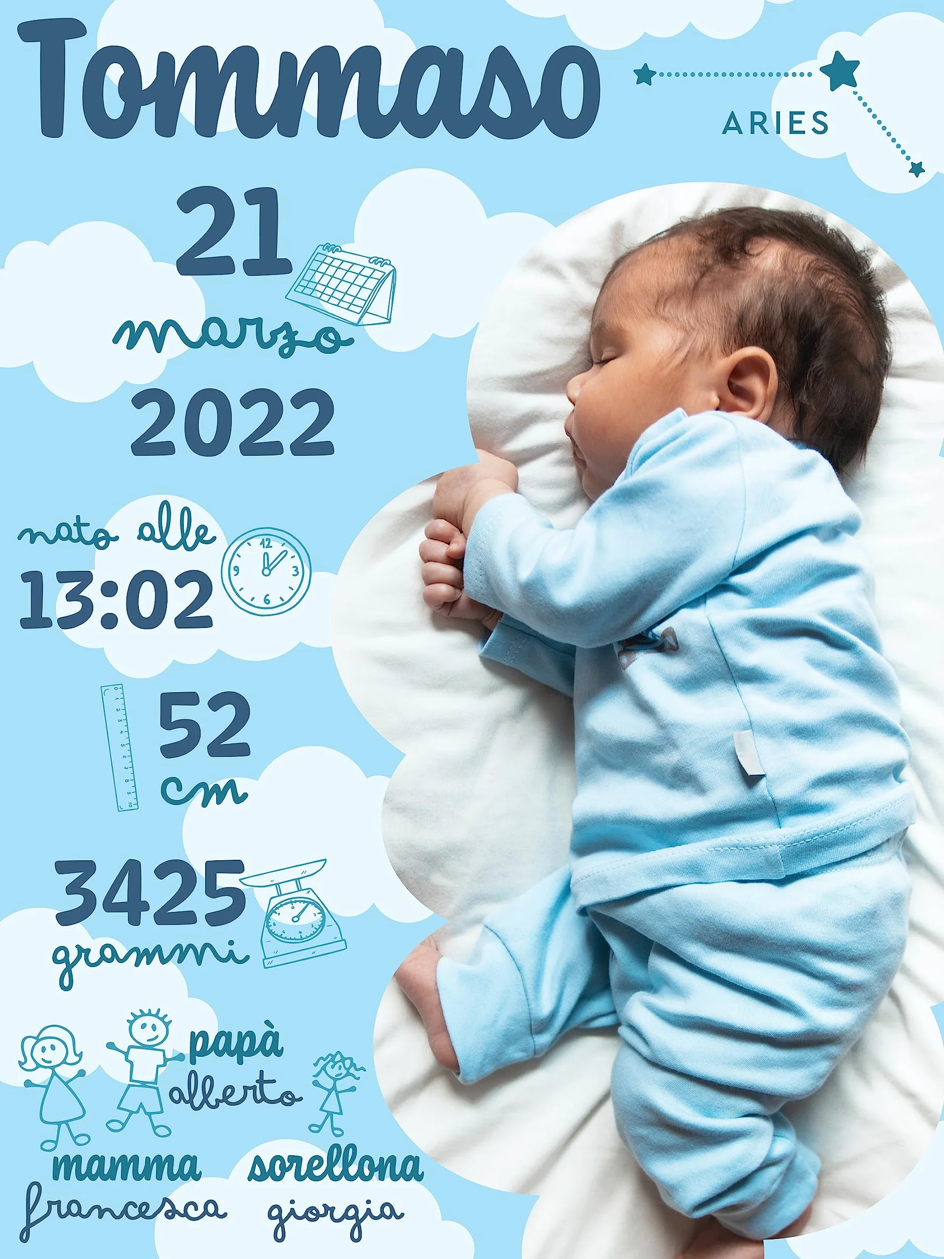 Generico Quadretto Nascita Bimbo e Bimba con Foto | Tela per Nascita Neonato | Regalo bambini in Tela con dati Nascita | Regalo personalizzato