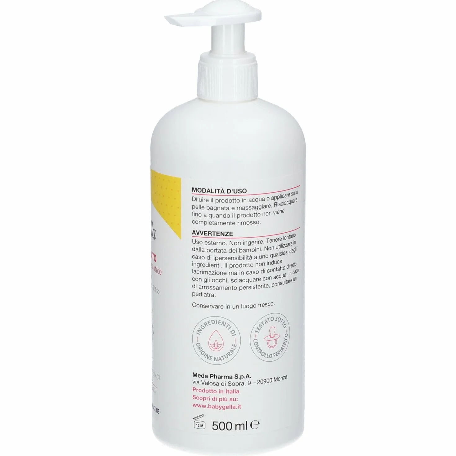 Babygella Bagno Delicato, Detergente Neonato con Complesso Prebiotico, Glicerina e Olio di Crusca di Riso, Confezione da 500 ml