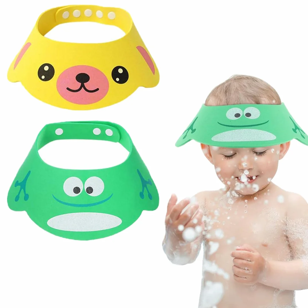Cuffie da Doccia per Bambini,2 PCS Doccia Cap per Bambino Sicurezza Regolabile Cappello Cuffia In Morbido Silicone Visiera Bimbi per Evitare che l'Acqua Scorra Agli Occhi e al Viso