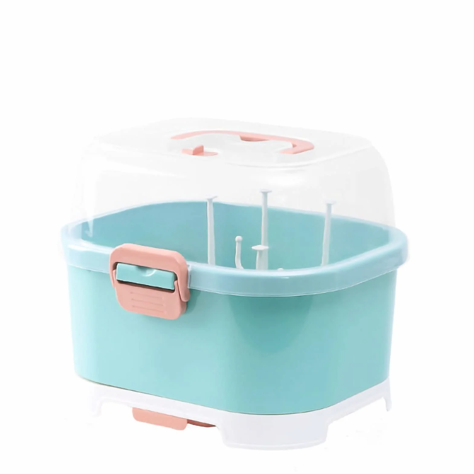 Contenitore per Scolabiberon, Contenitore per Posate per Allattamento con Coperchio, Contenitore per Biberon con Scolapiatti per Organizer per Armadietto(Verde)