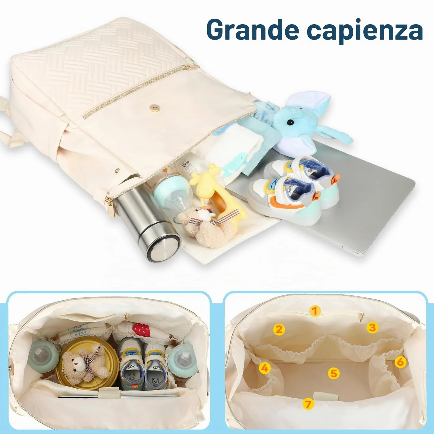 LANDICI Zaino per cambio pannolini, multifunzione, elegante, da viaggio, con tappetino per fasciatoio, cinghie per passeggino, per mamma, papà, ragazzo e ragazze